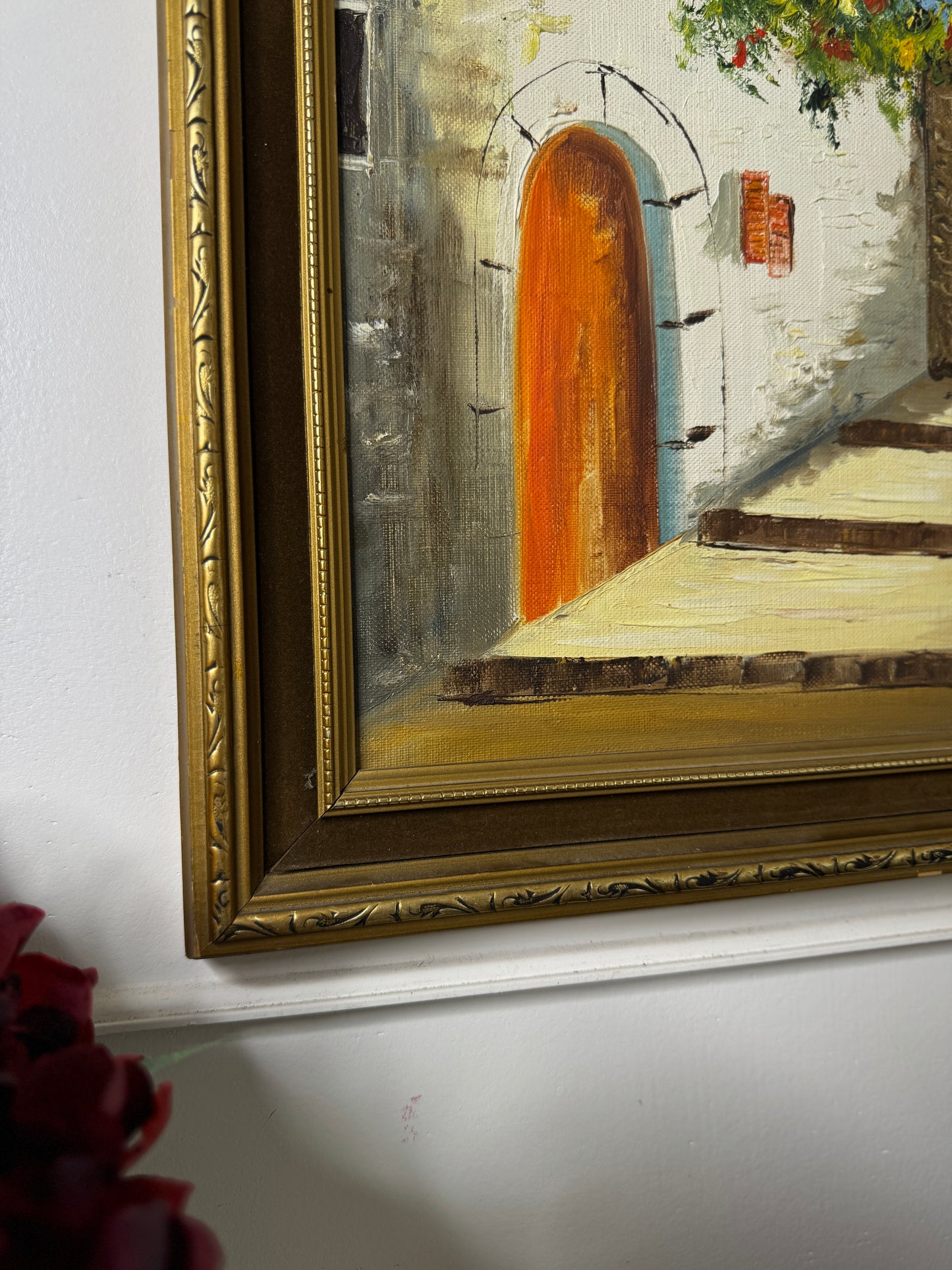 Mediterranean Coastal Village Palette Knife Oil Painting