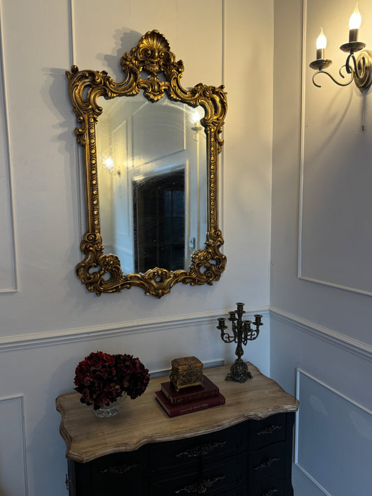French Louis Style Gold Gilt Wooden Mirror – Large Ornate Statement Piece