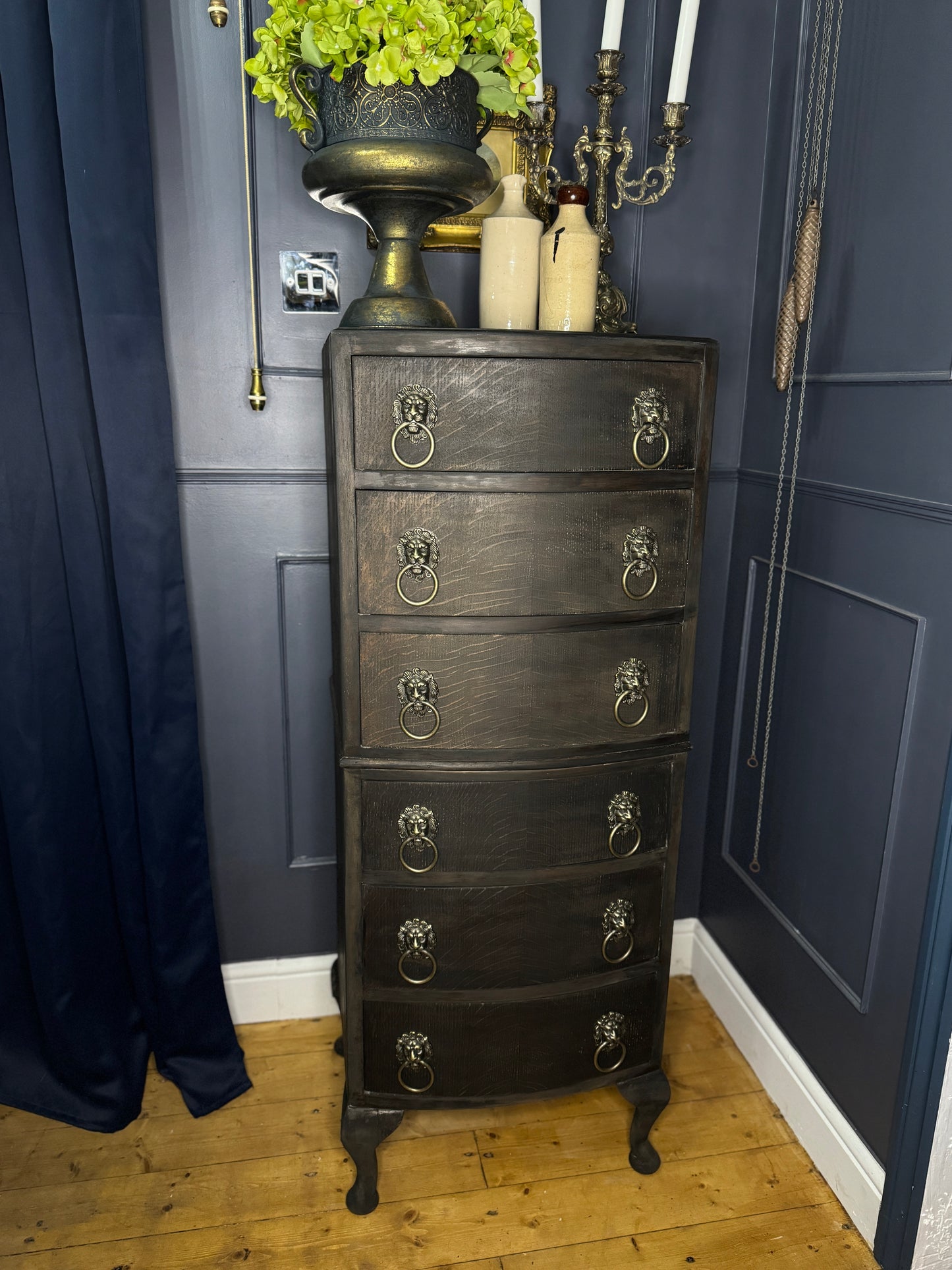 Upcycled Rustic Tall Boy - Black Noir Vintage Chest of Drawers