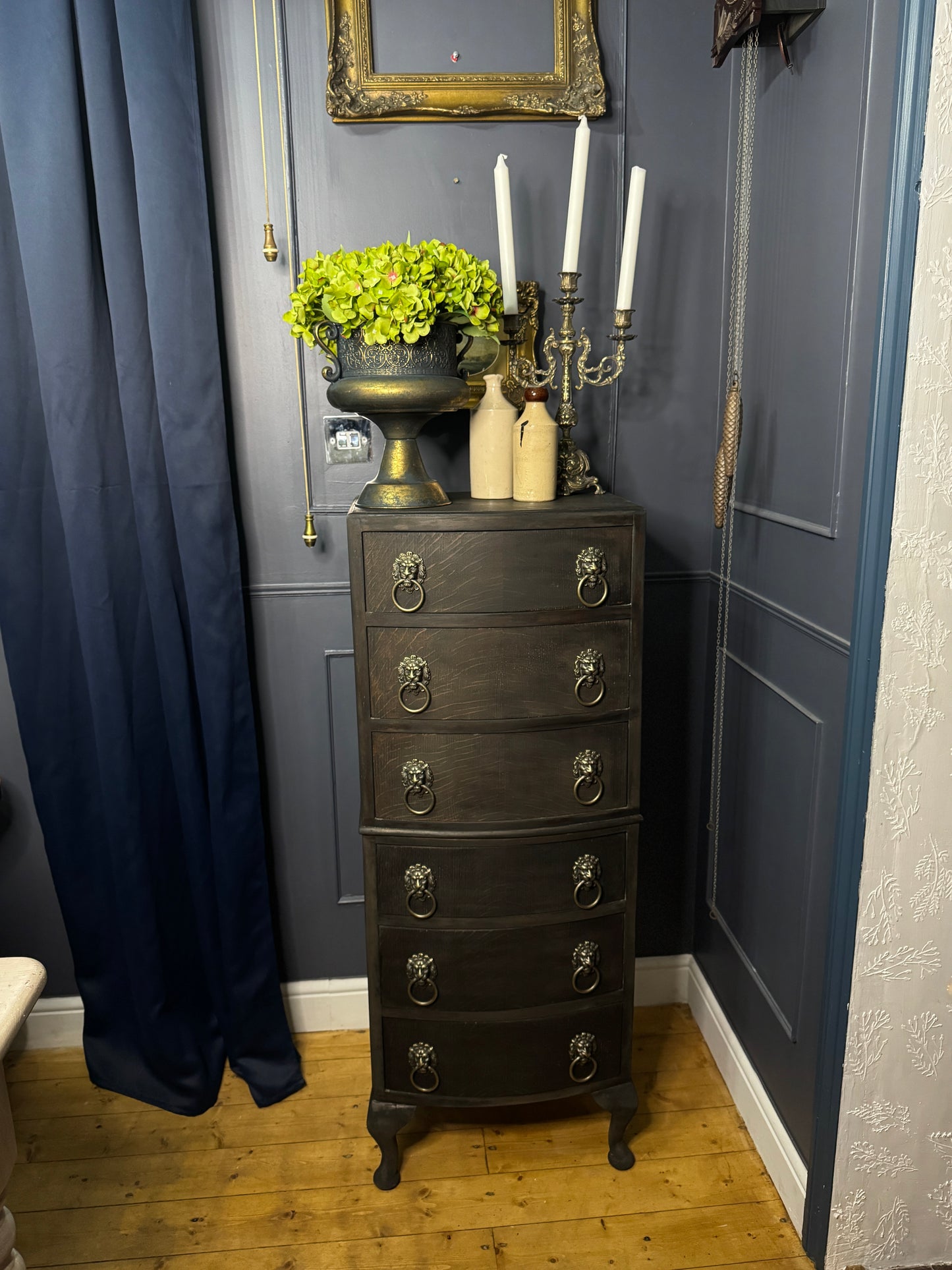 Upcycled Rustic Tall Boy - Black Noir Vintage Chest of Drawers