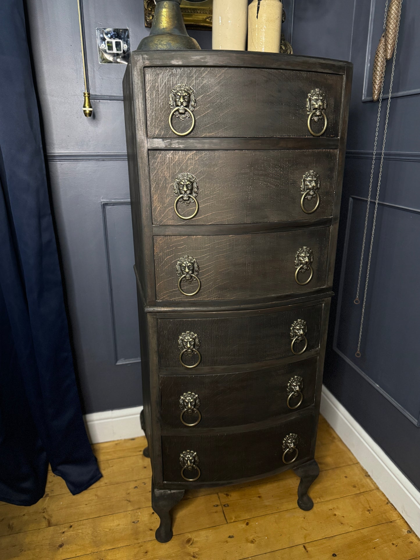 Upcycled Rustic Tall Boy - Black Noir Vintage Chest of Drawers