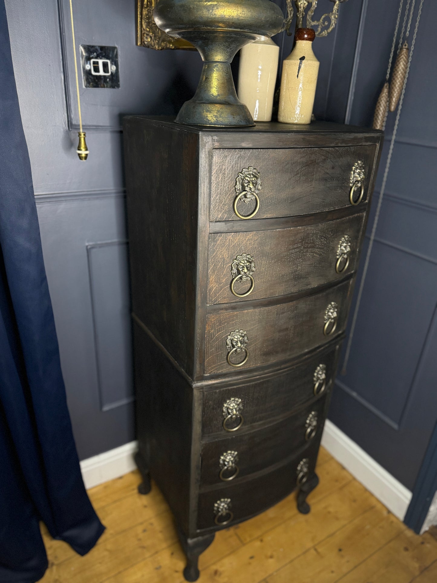 Upcycled Rustic Tall Boy - Black Noir Vintage Chest of Drawers