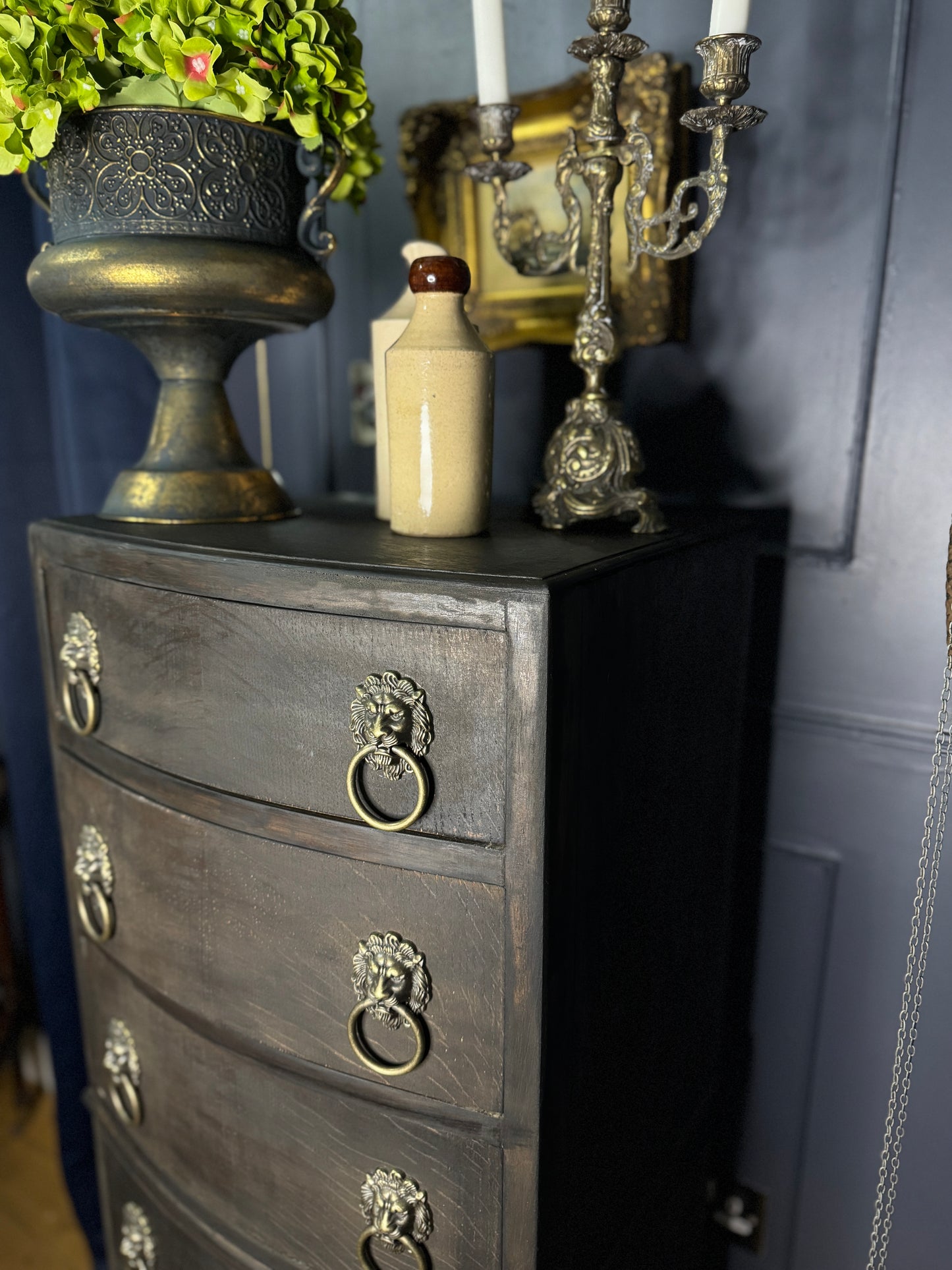 Upcycled Rustic Tall Boy - Black Noir Vintage Chest of Drawers