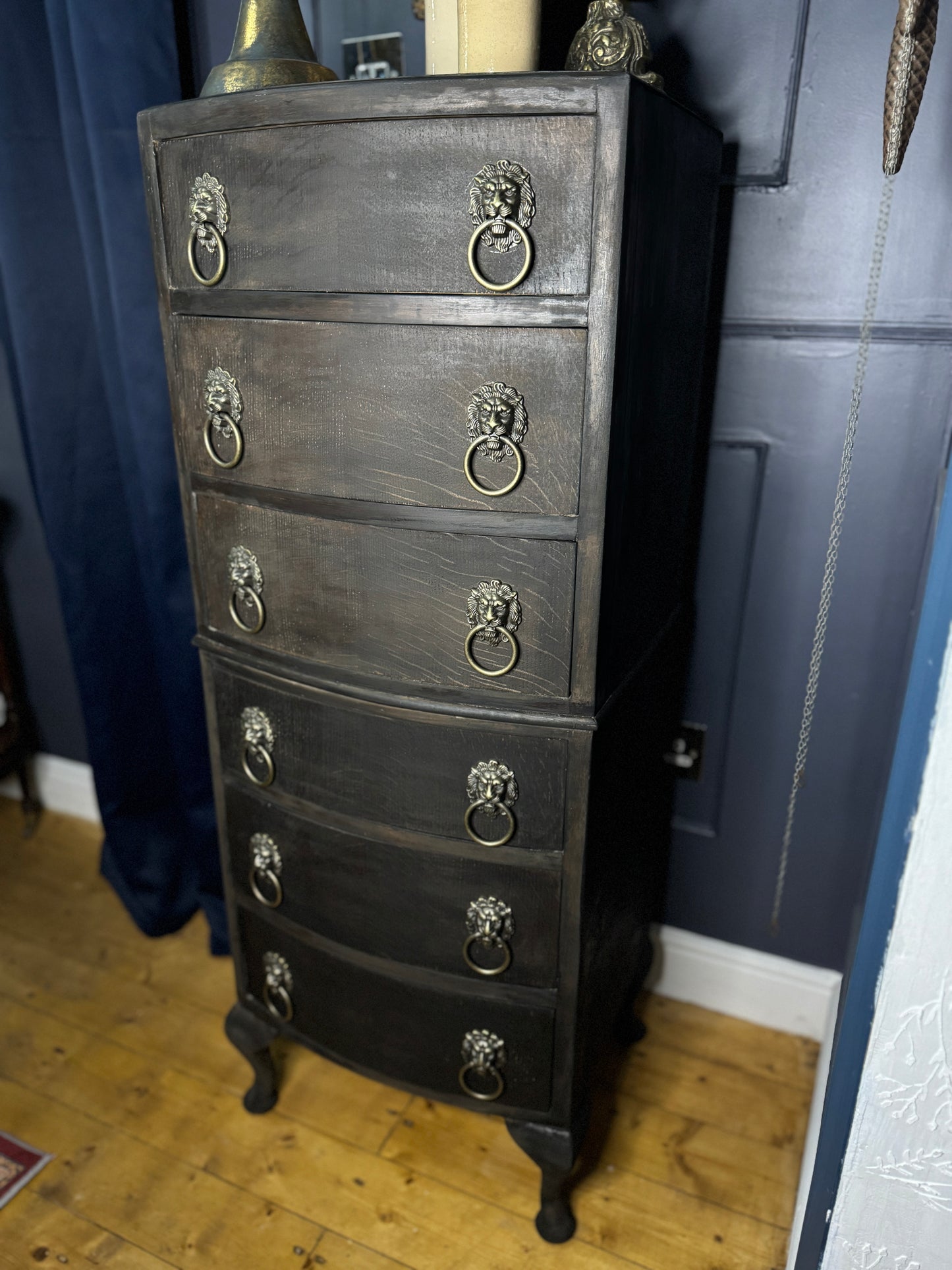 Upcycled Rustic Tall Boy - Black Noir Vintage Chest of Drawers