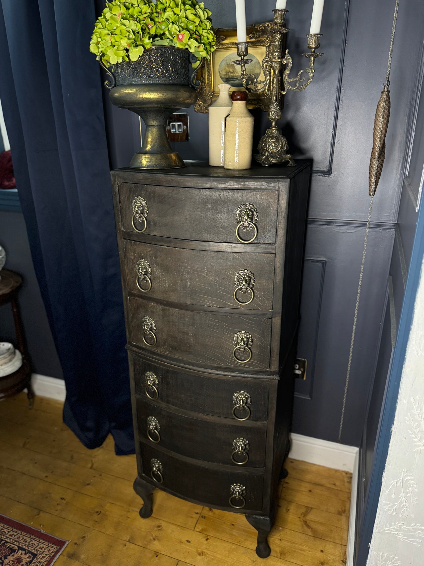 Upcycled Rustic Tall Boy - Black Noir Vintage Chest of Drawers