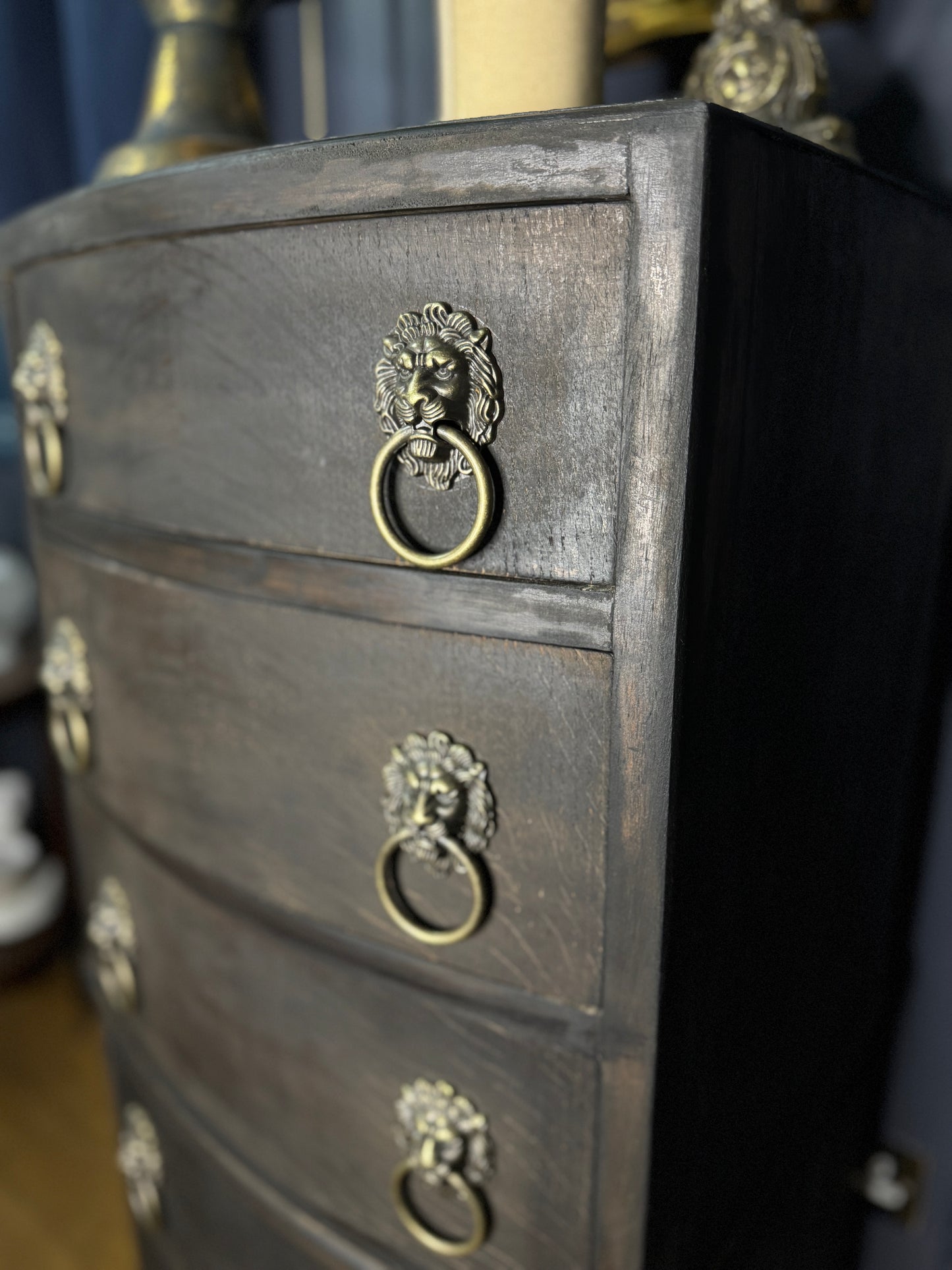 Upcycled Rustic Tall Boy - Black Noir Vintage Chest of Drawers