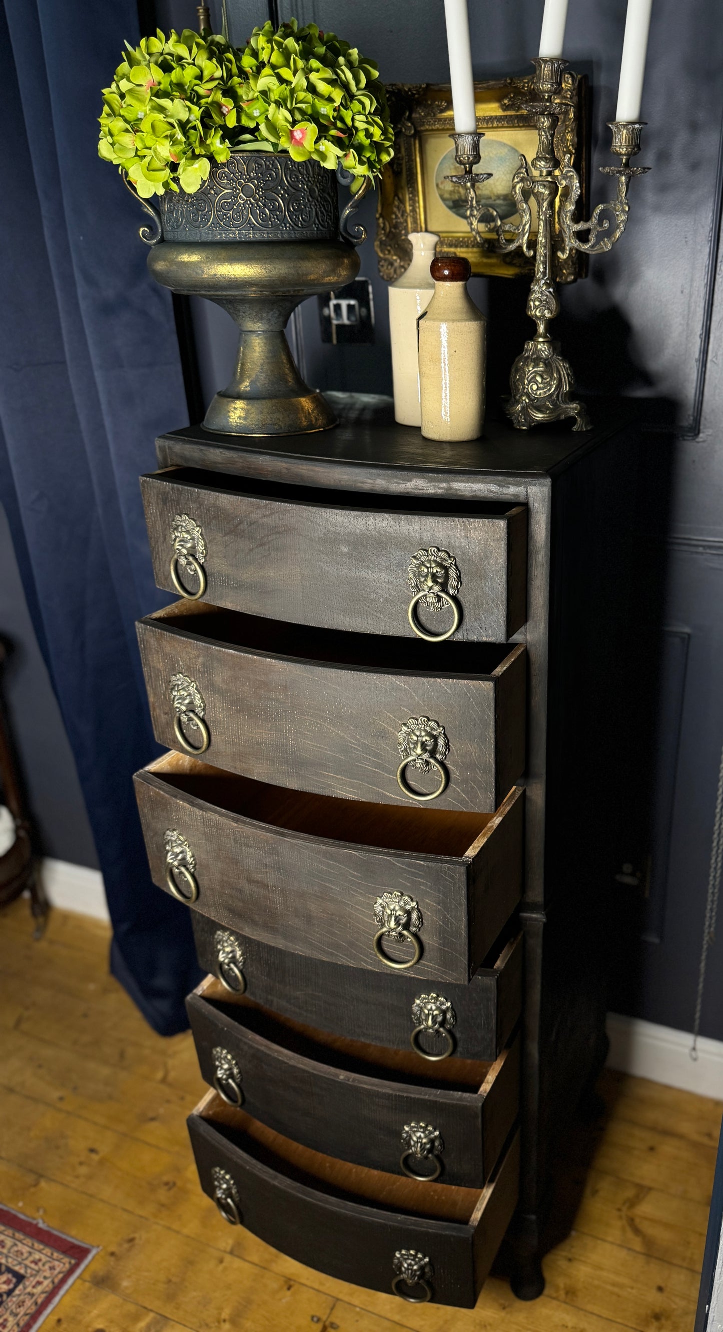 Upcycled Rustic Tall Boy - Black Noir Vintage Chest of Drawers
