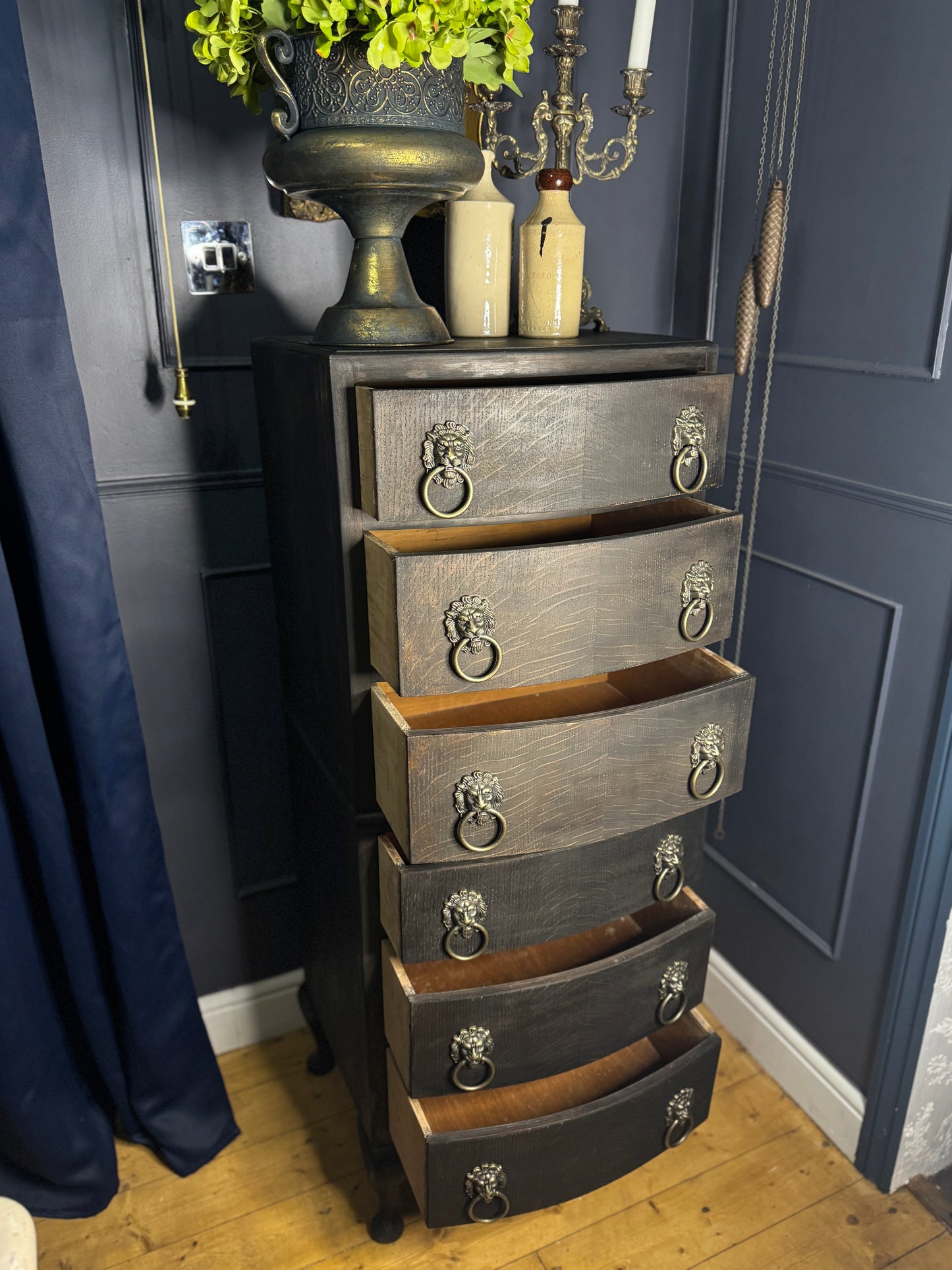 Upcycled Rustic Tall Boy - Black Noir Vintage Chest of Drawers