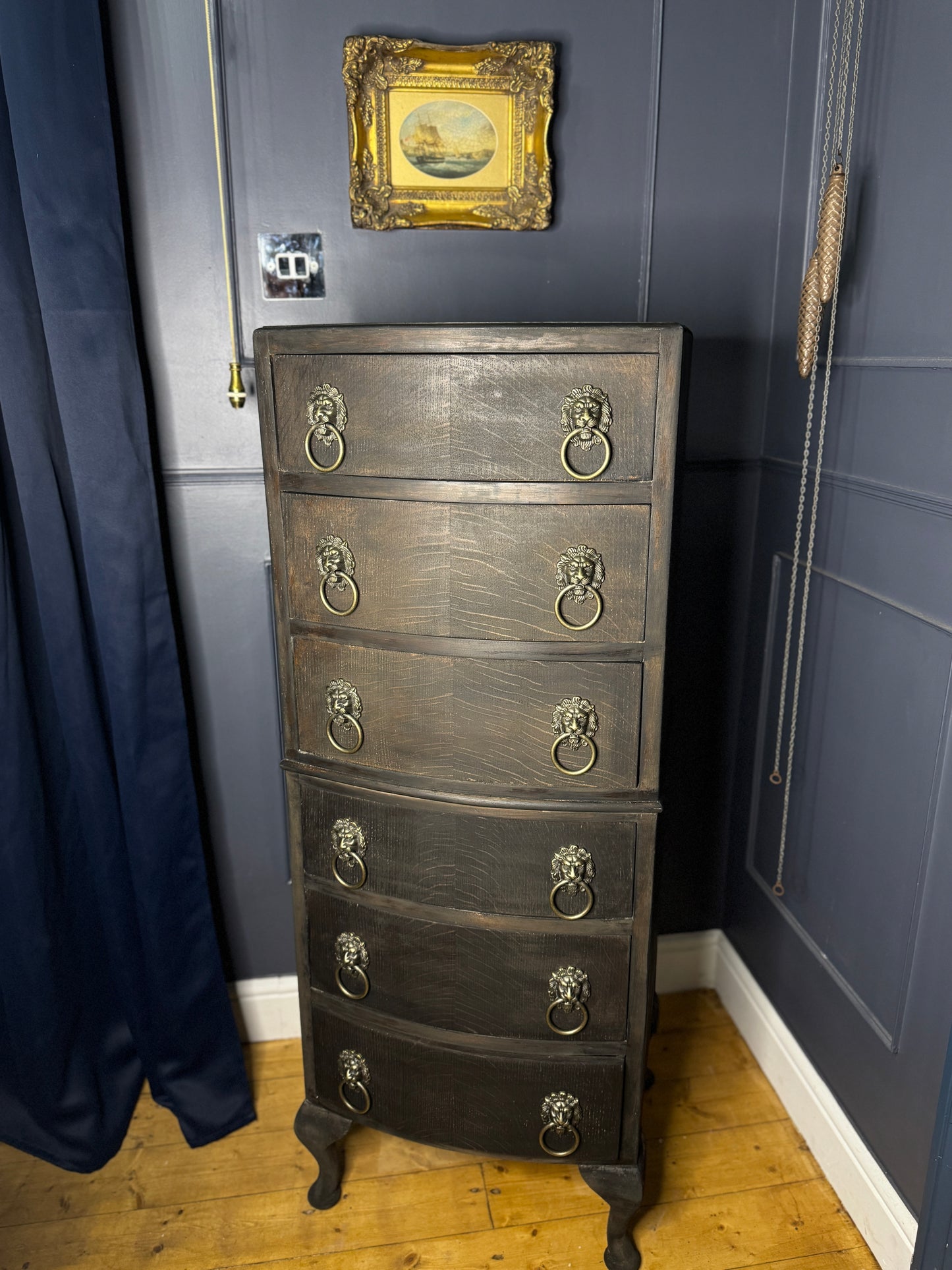 Upcycled Rustic Tall Boy - Black Noir Vintage Chest of Drawers