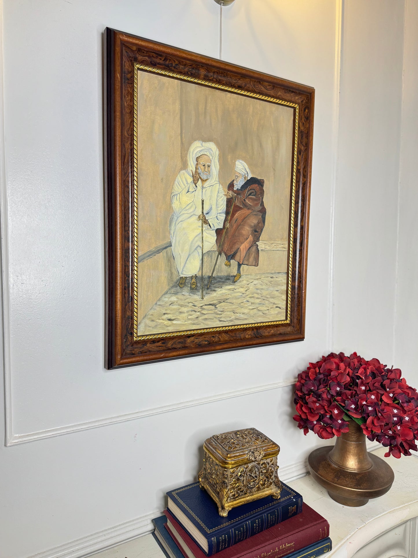 Vintage The Discussion - Original Oil Painting by N.G. Reynolds