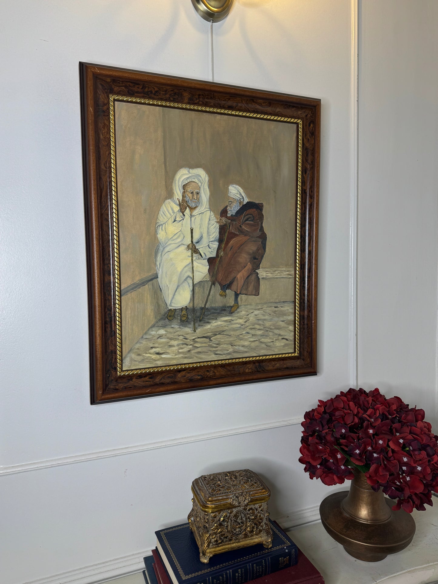 Vintage The Discussion - Original Oil Painting by N.G. Reynolds