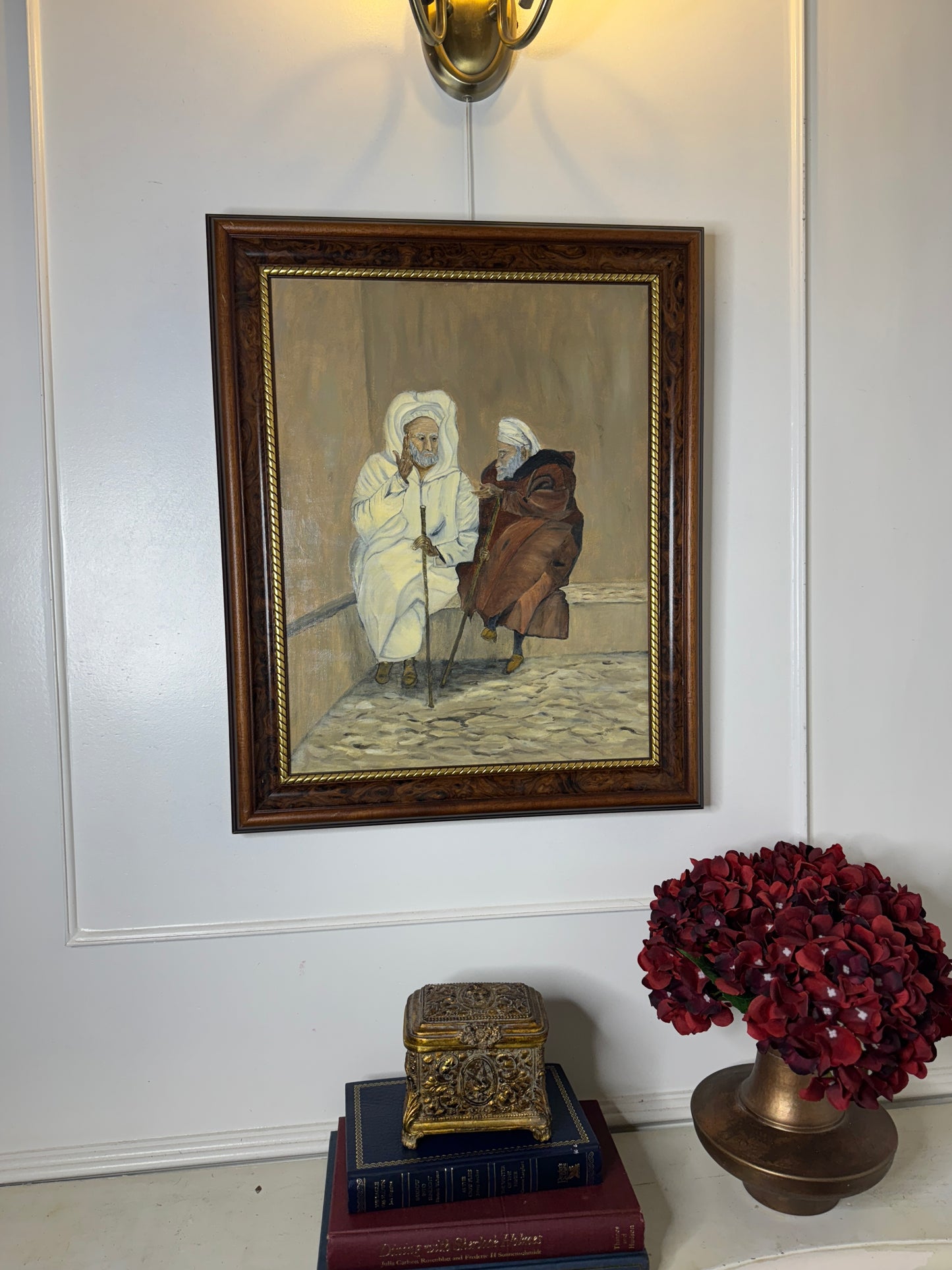 Vintage The Discussion - Original Oil Painting by N.G. Reynolds