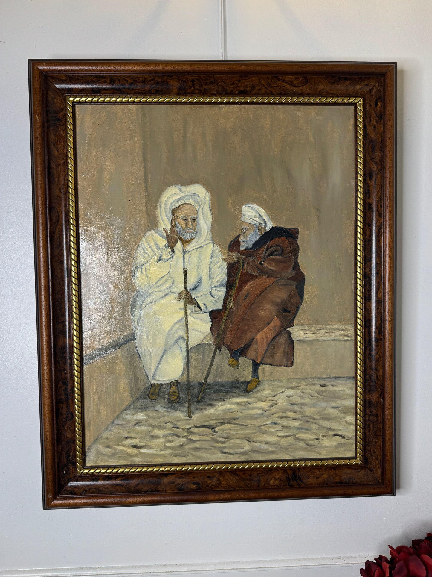 Vintage The Discussion - Original Oil Painting by N.G. Reynolds