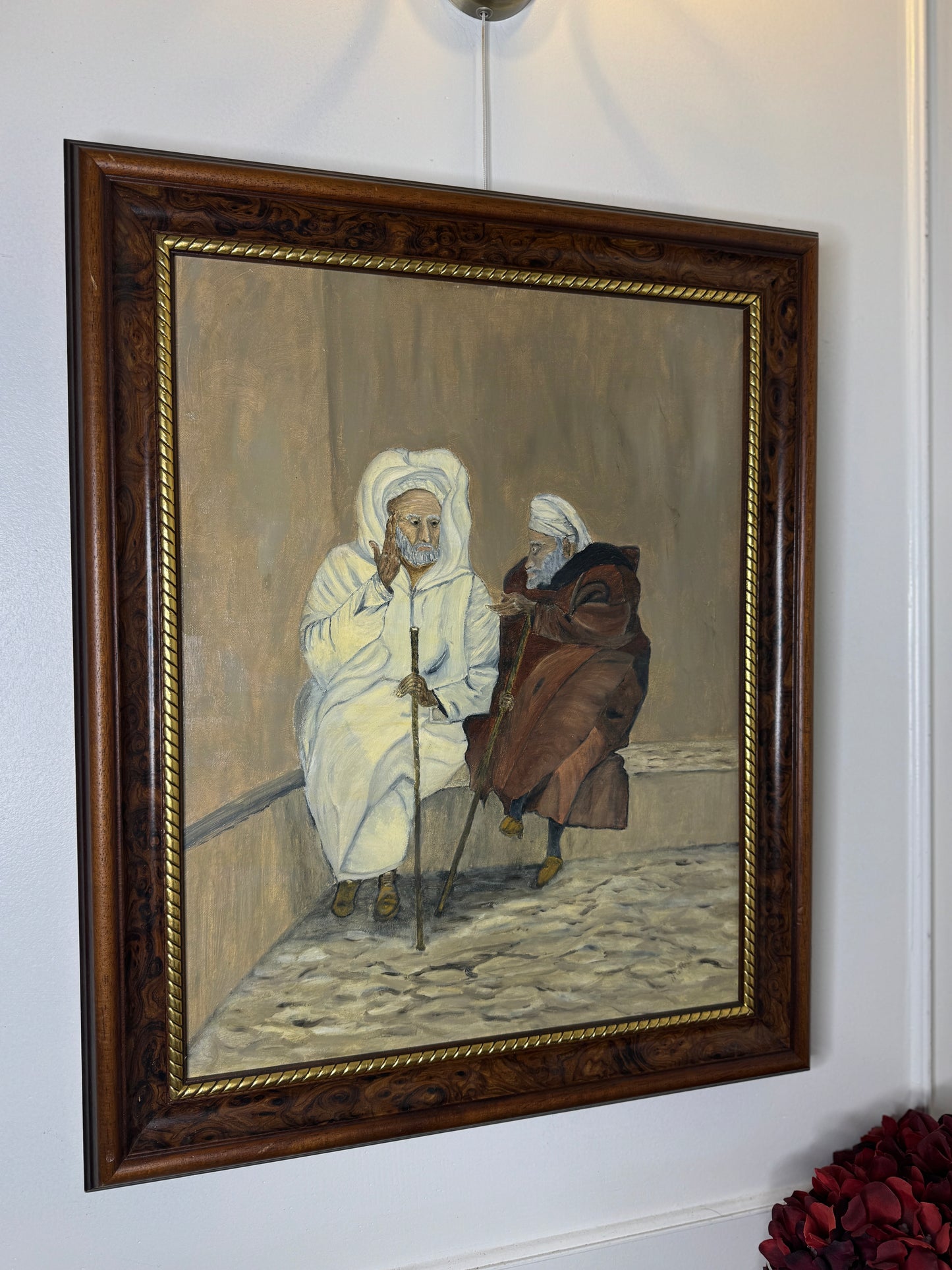 Vintage The Discussion - Original Oil Painting by N.G. Reynolds
