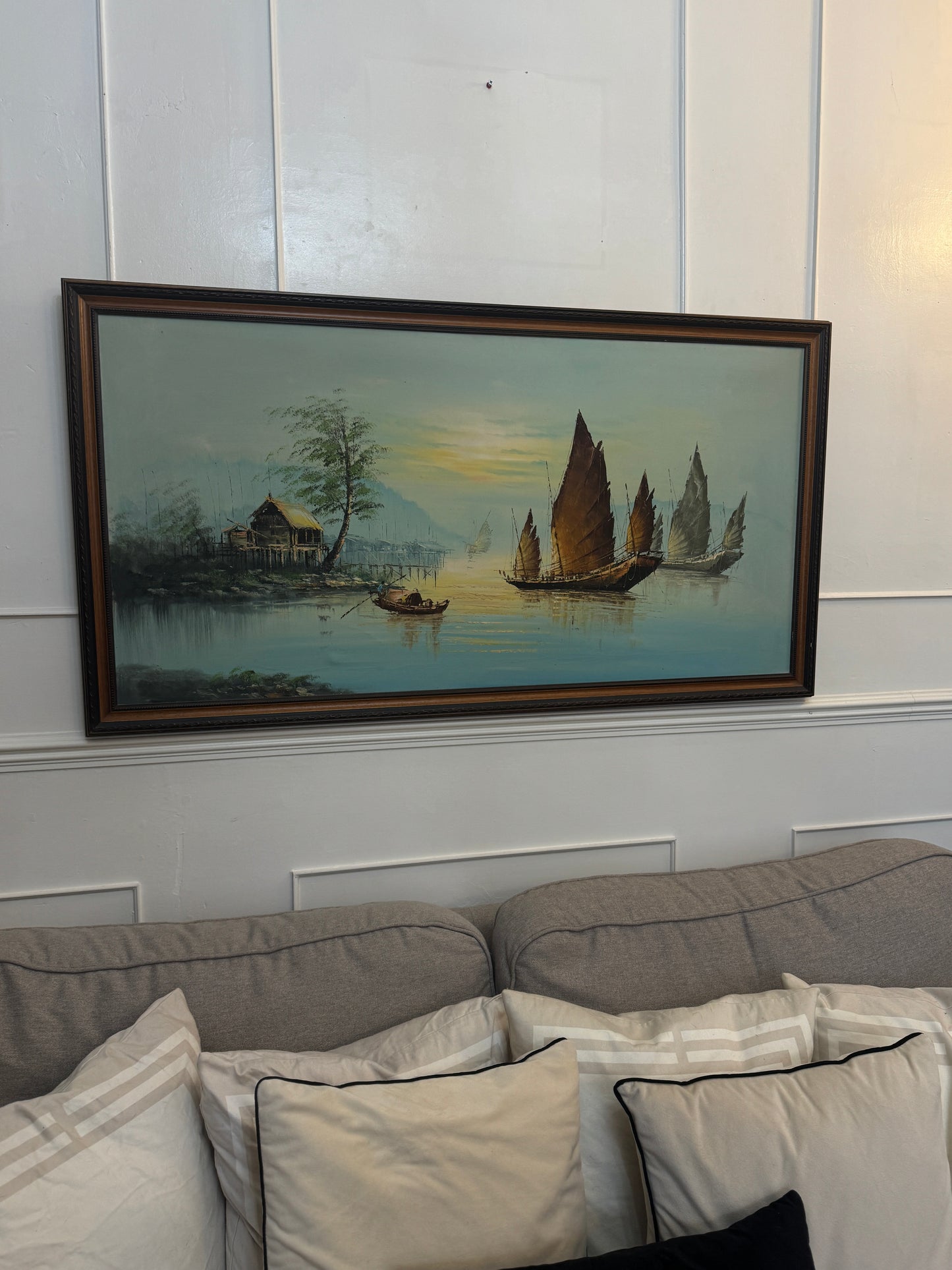 Extra Large Mid Century Hong Kong Oil Painting – 1960s/70s (70 x 131 cm)