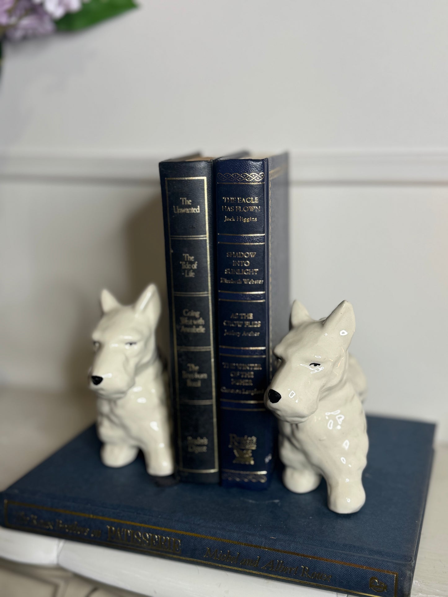 Vintage Scottish Terrier Porcelain Figurine Pair - Hand painted Dog Ornaments