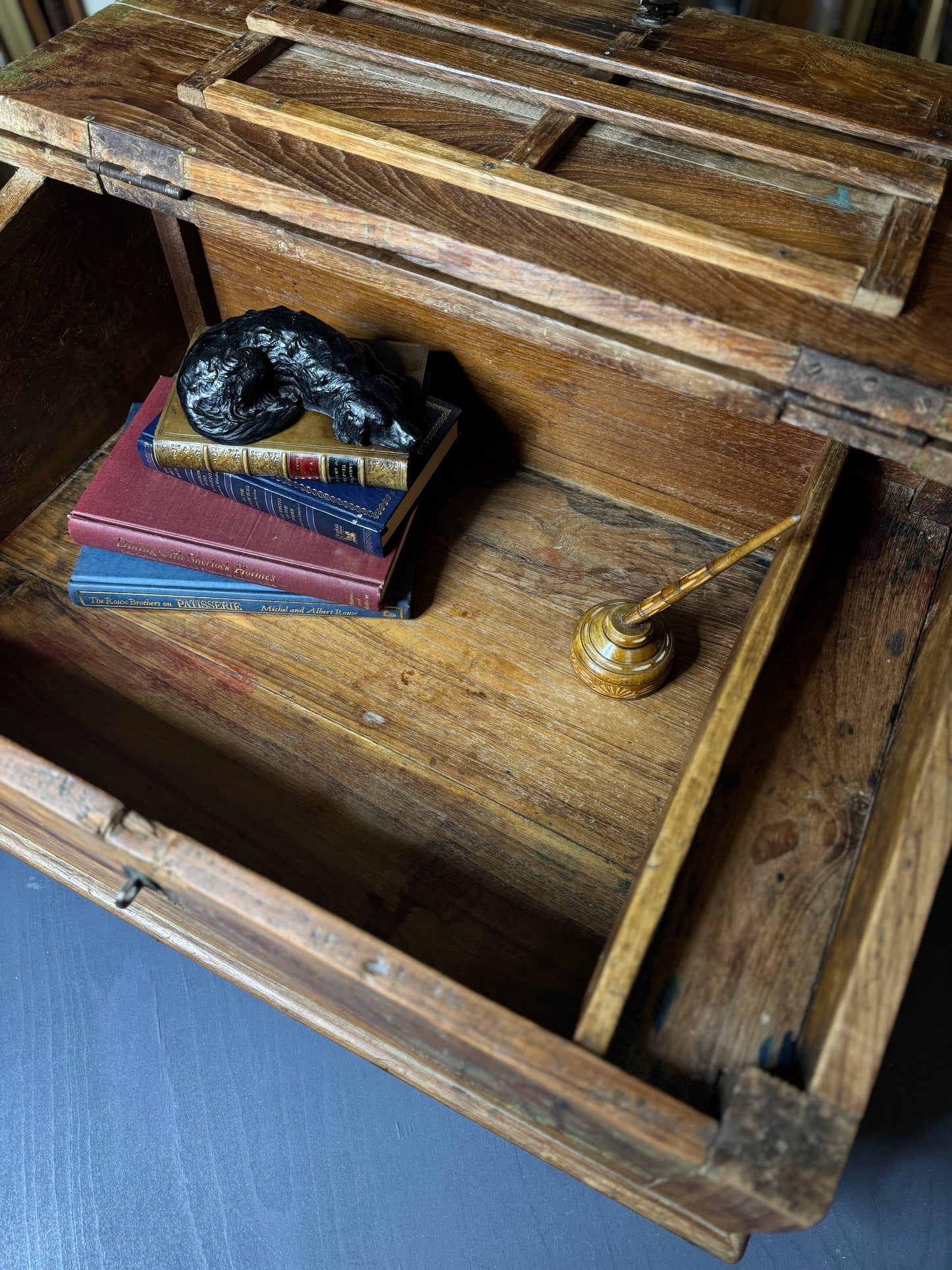 Victorian Clerk’s Desk – Antique Pine Tabletop Writing Desk with Padlock Latch, Aged Rustic Greeting Desk, Collectible Restaurant Host Stand