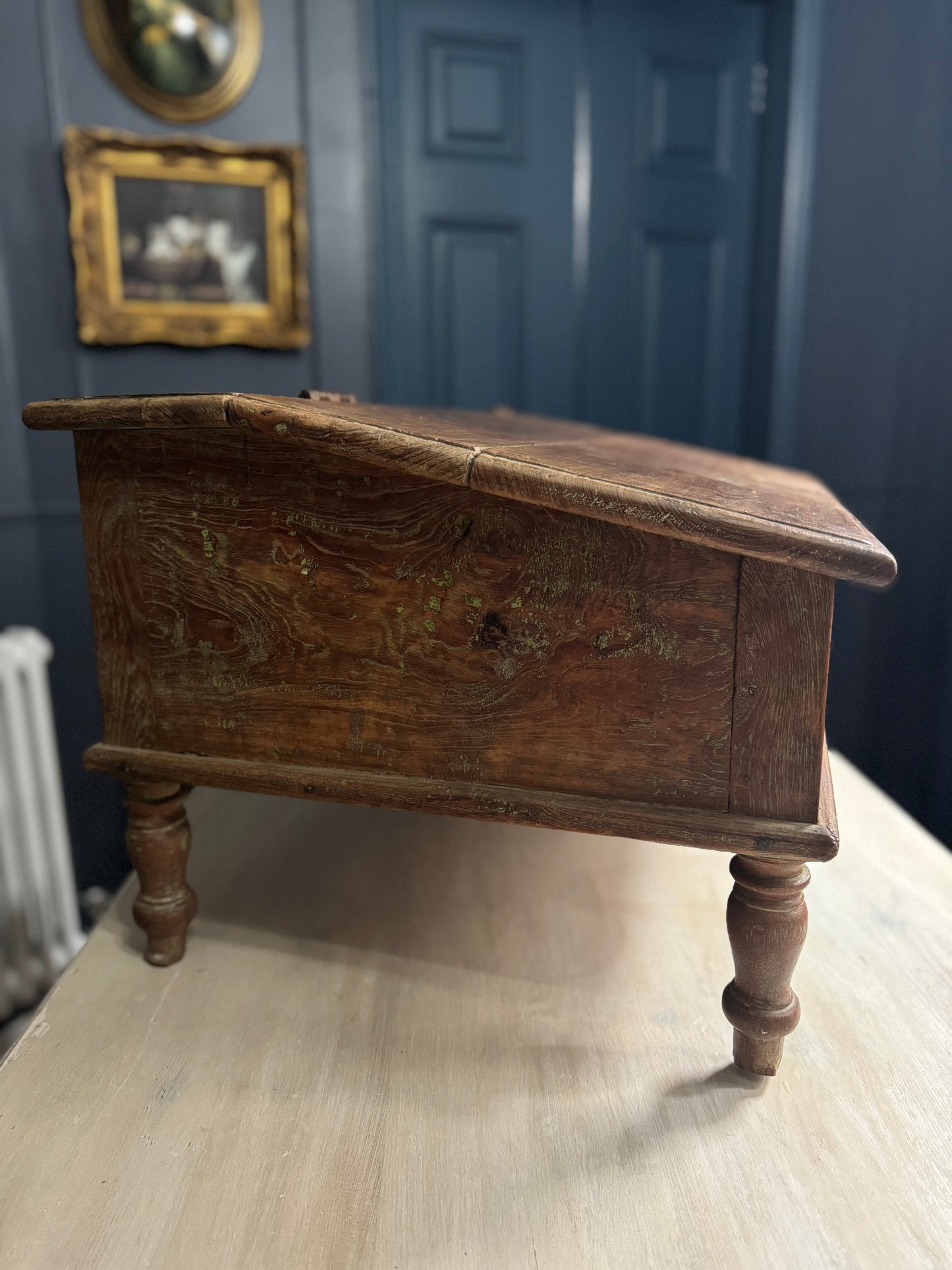 Victorian Clerk’s Desk – Antique Pine Tabletop Writing Desk with Padlock Latch, Aged Rustic Greeting Desk, Collectible Restaurant Host Stand