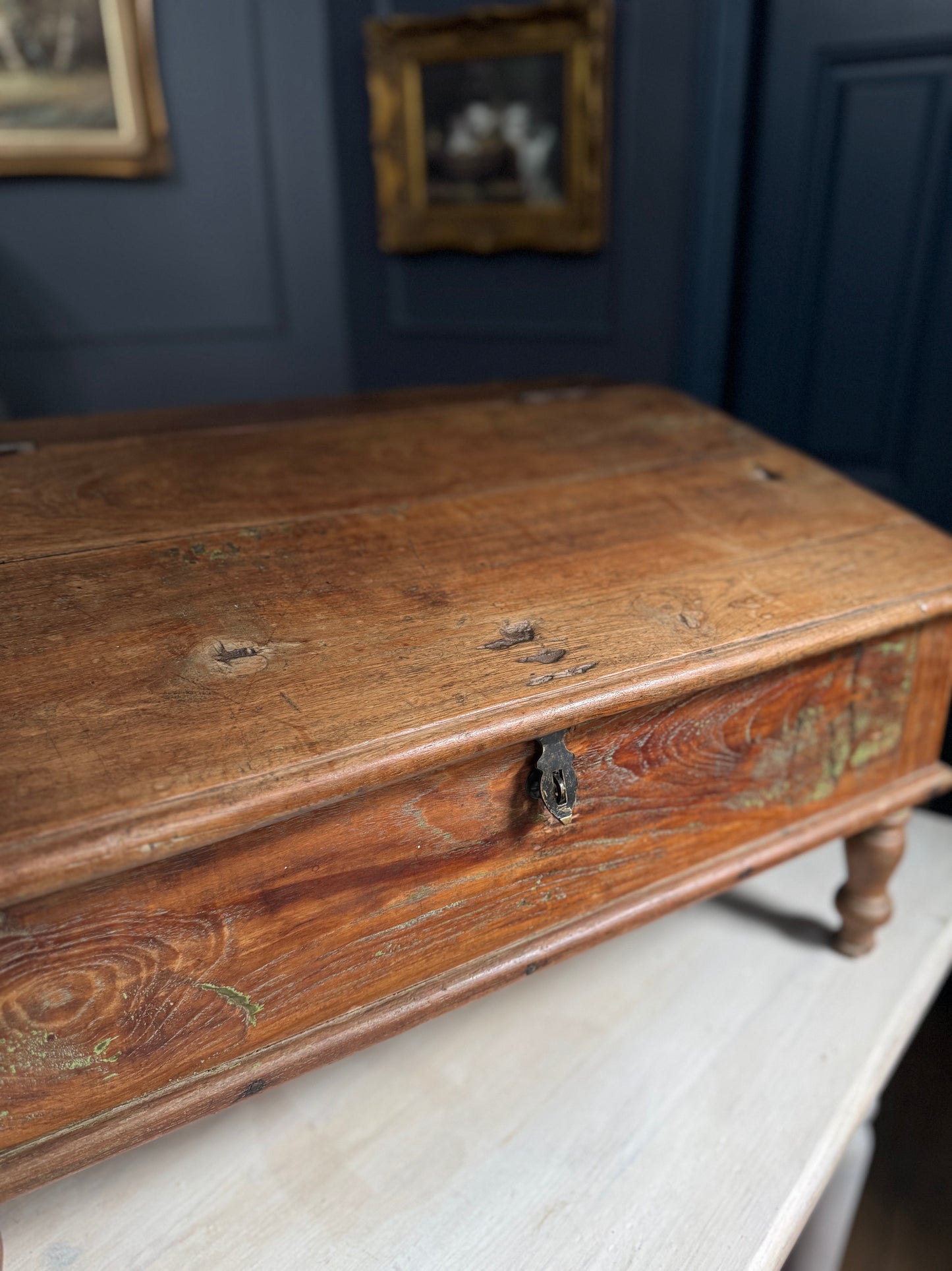 Victorian Clerk’s Desk – Antique Pine Tabletop Writing Desk with Padlock Latch, Aged Rustic Greeting Desk, Collectible Restaurant Host Stand