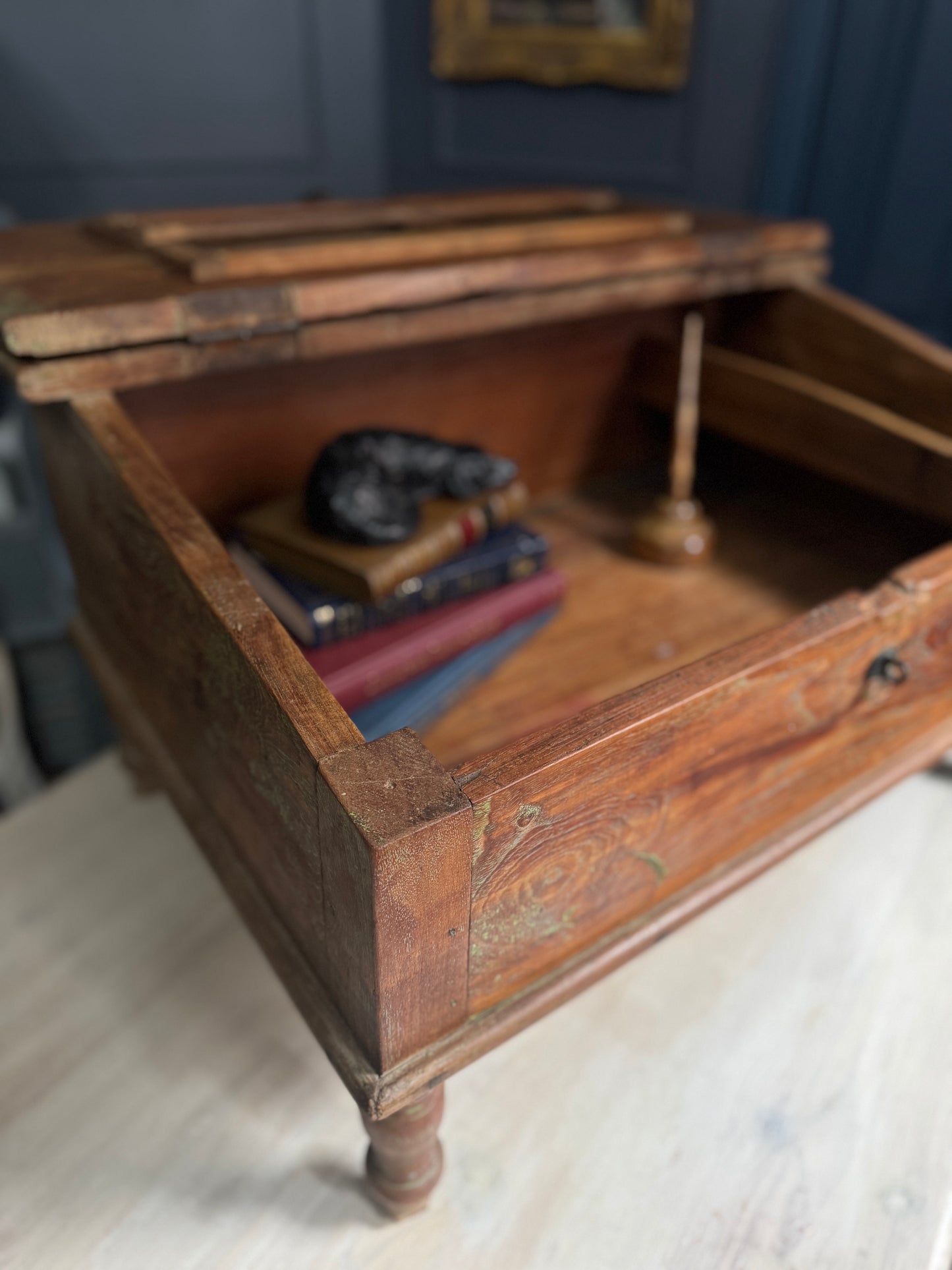 Victorian Clerk’s Desk – Antique Pine Tabletop Writing Desk with Padlock Latch, Aged Rustic Greeting Desk, Collectible Restaurant Host Stand