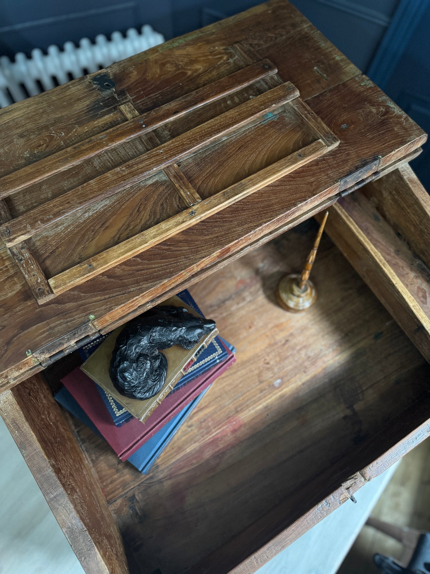 Victorian Clerk’s Desk – Antique Pine Tabletop Writing Desk with Padlock Latch, Aged Rustic Greeting Desk, Collectible Restaurant Host Stand