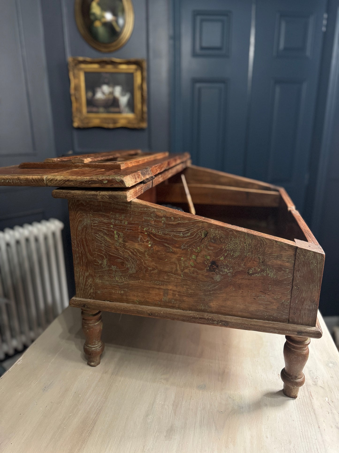 Victorian Clerk’s Desk – Antique Pine Tabletop Writing Desk with Padlock Latch, Aged Rustic Greeting Desk, Collectible Restaurant Host Stand