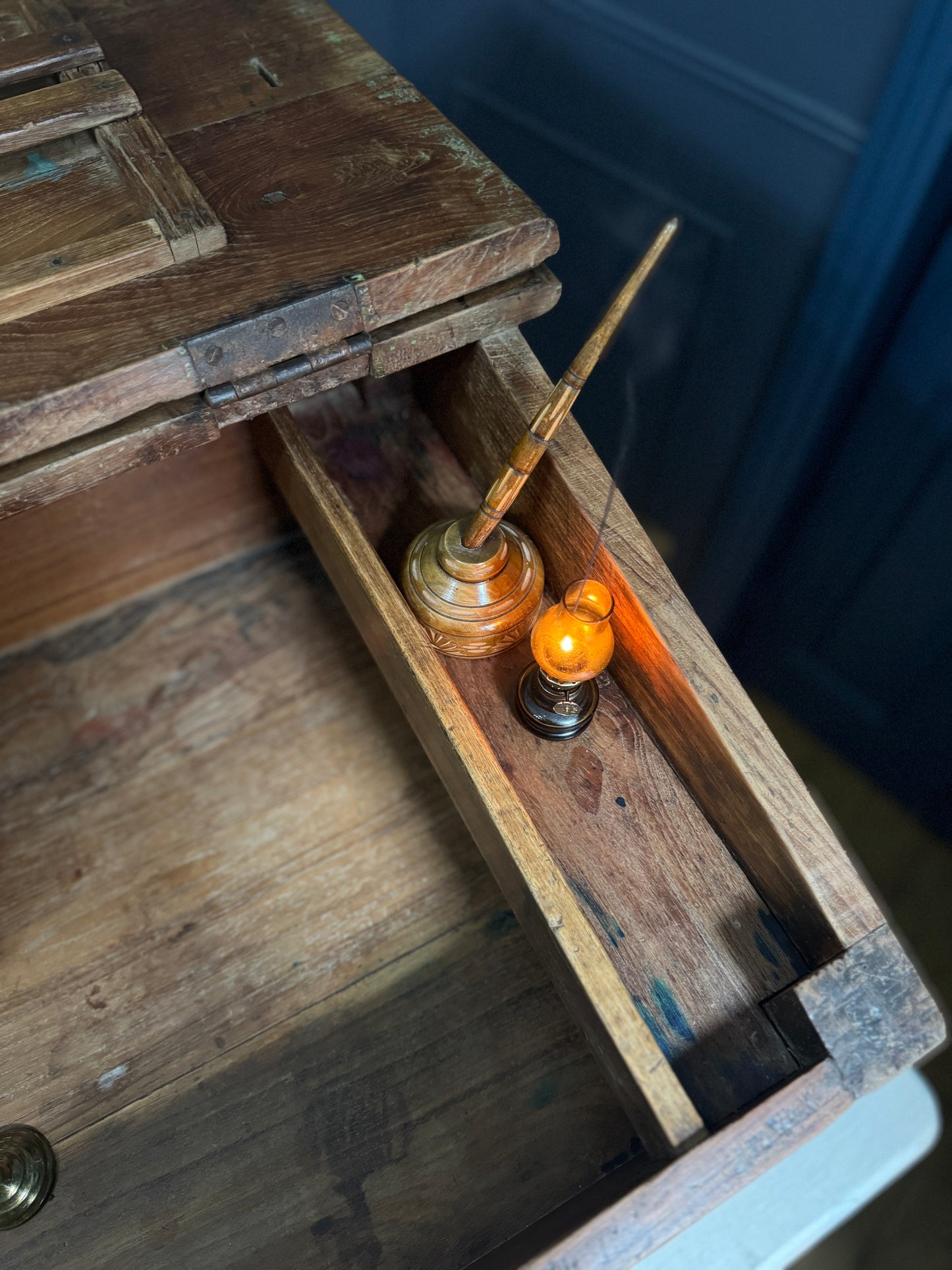 Victorian Clerk’s Desk – Antique Pine Tabletop Writing Desk with Padlock Latch, Aged Rustic Greeting Desk, Collectible Restaurant Host Stand