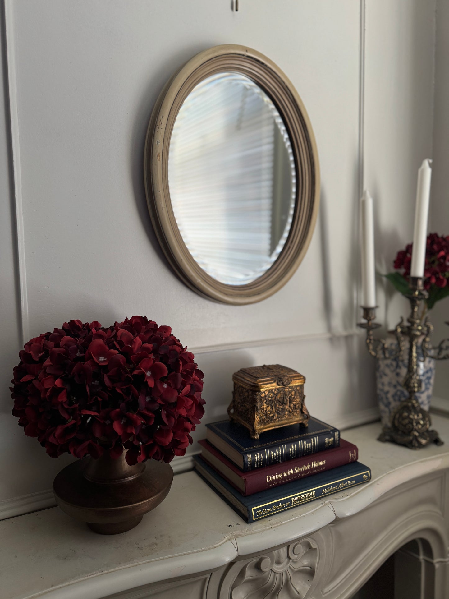 Vintage Small White Thick Trimmed Oval Mirror