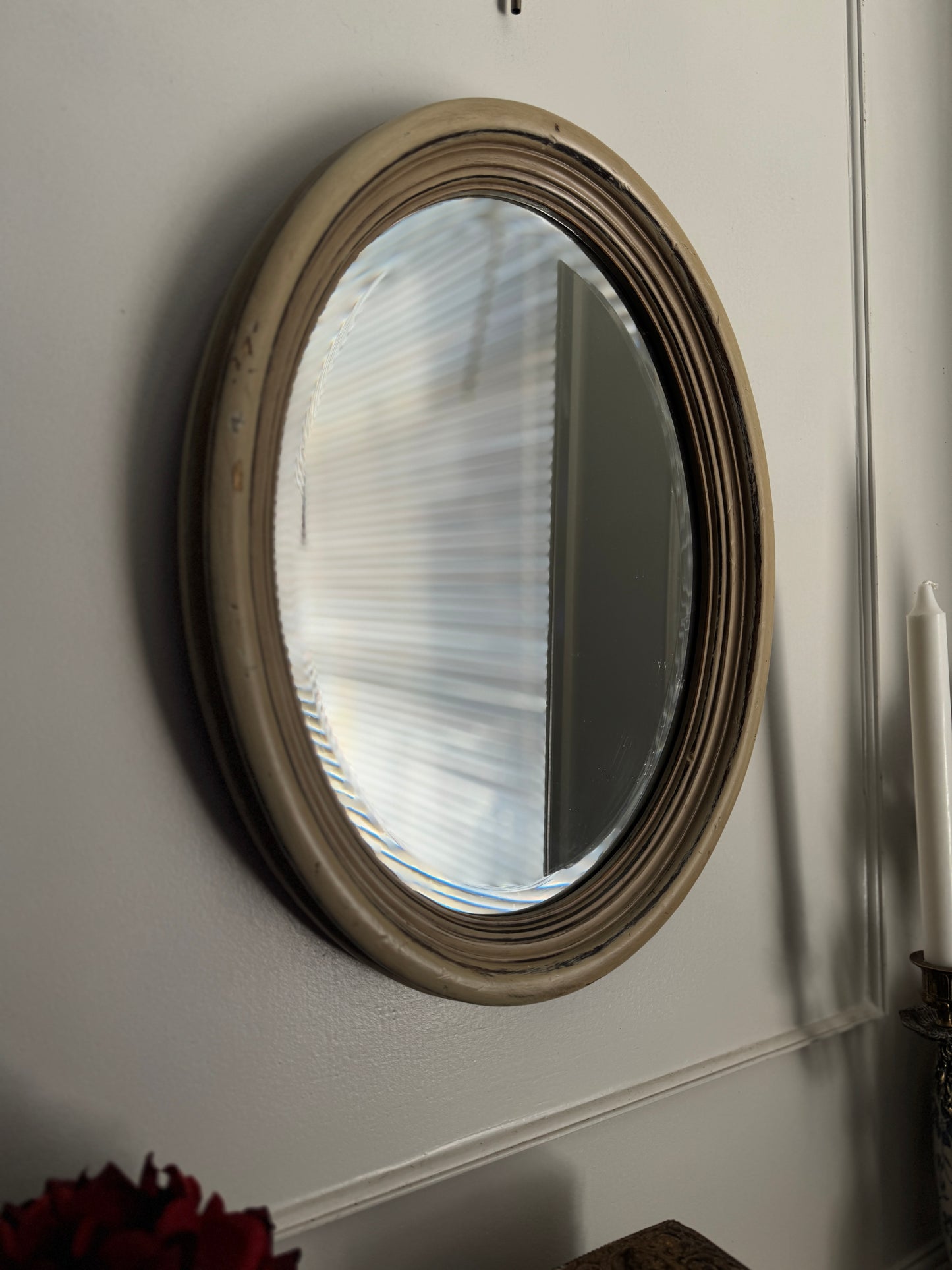 Vintage Small White Thick Trimmed Oval Mirror