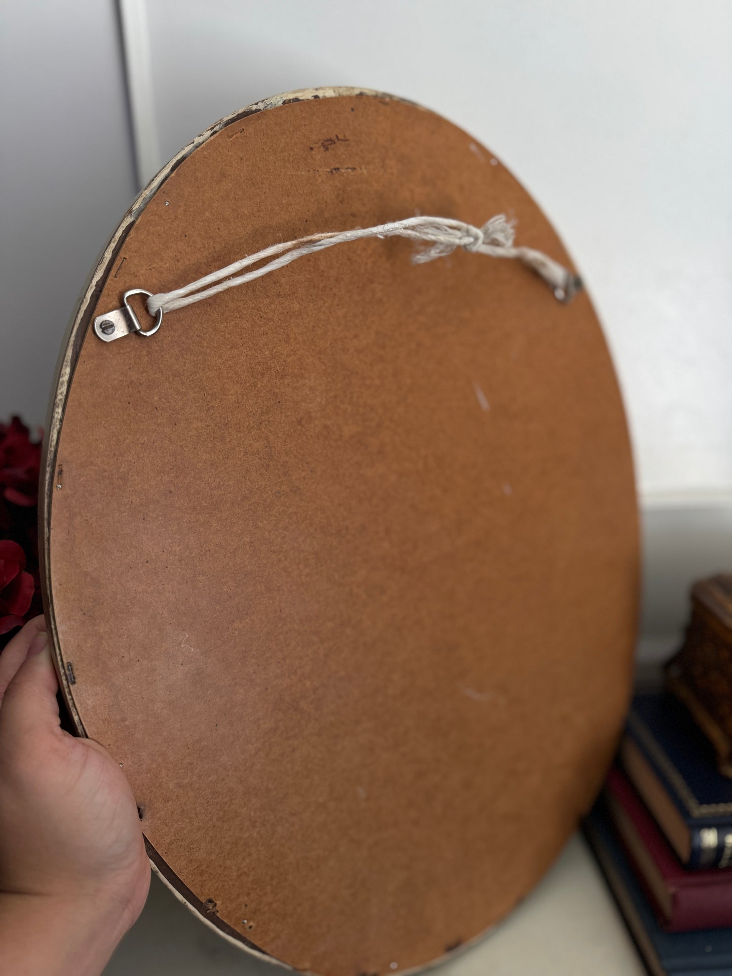 Vintage Small White Thick Trimmed Oval Mirror