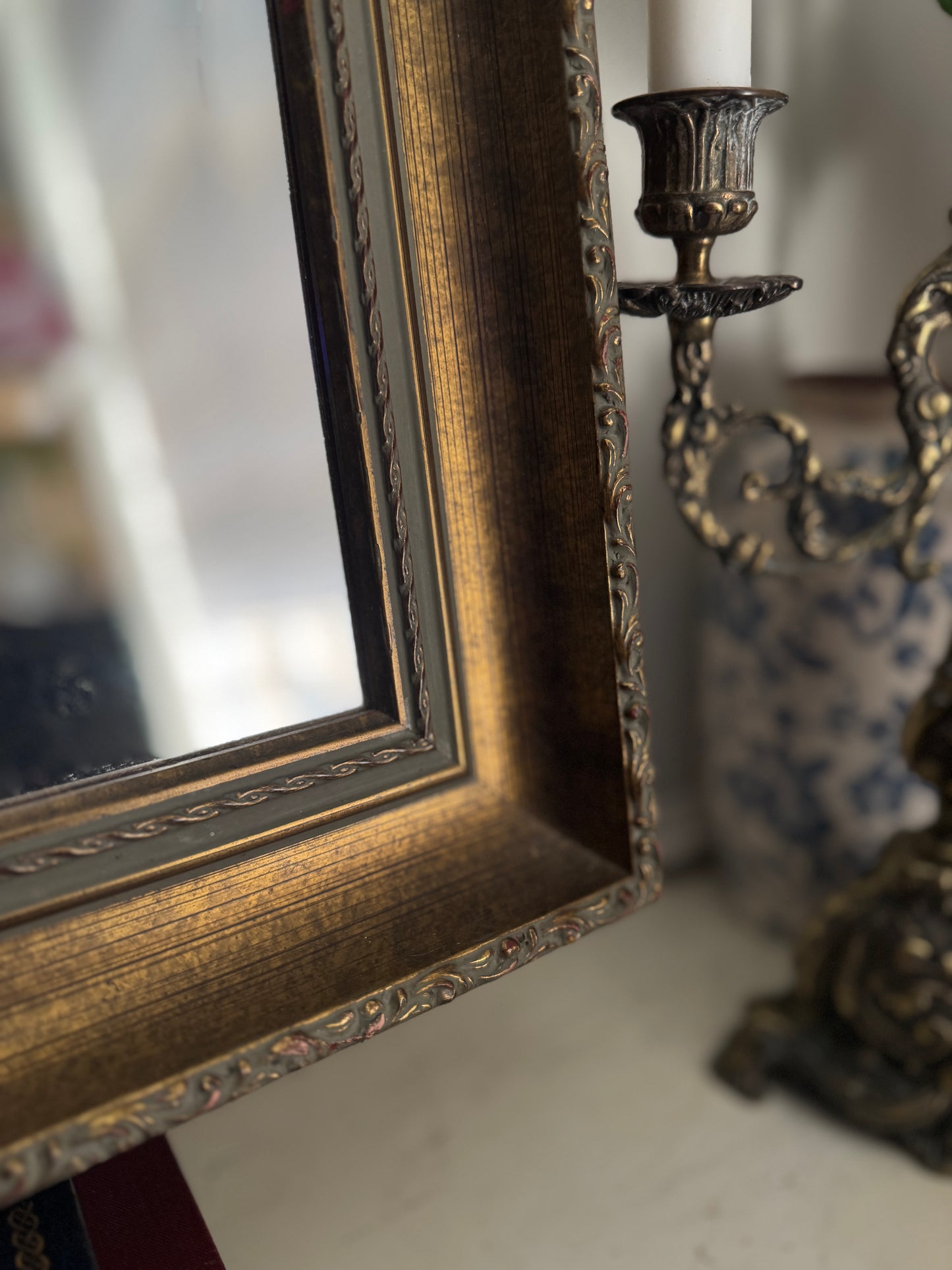 Antique Bronze Effect Wooden Gilt Thick Trimmed Bevelled Mirror