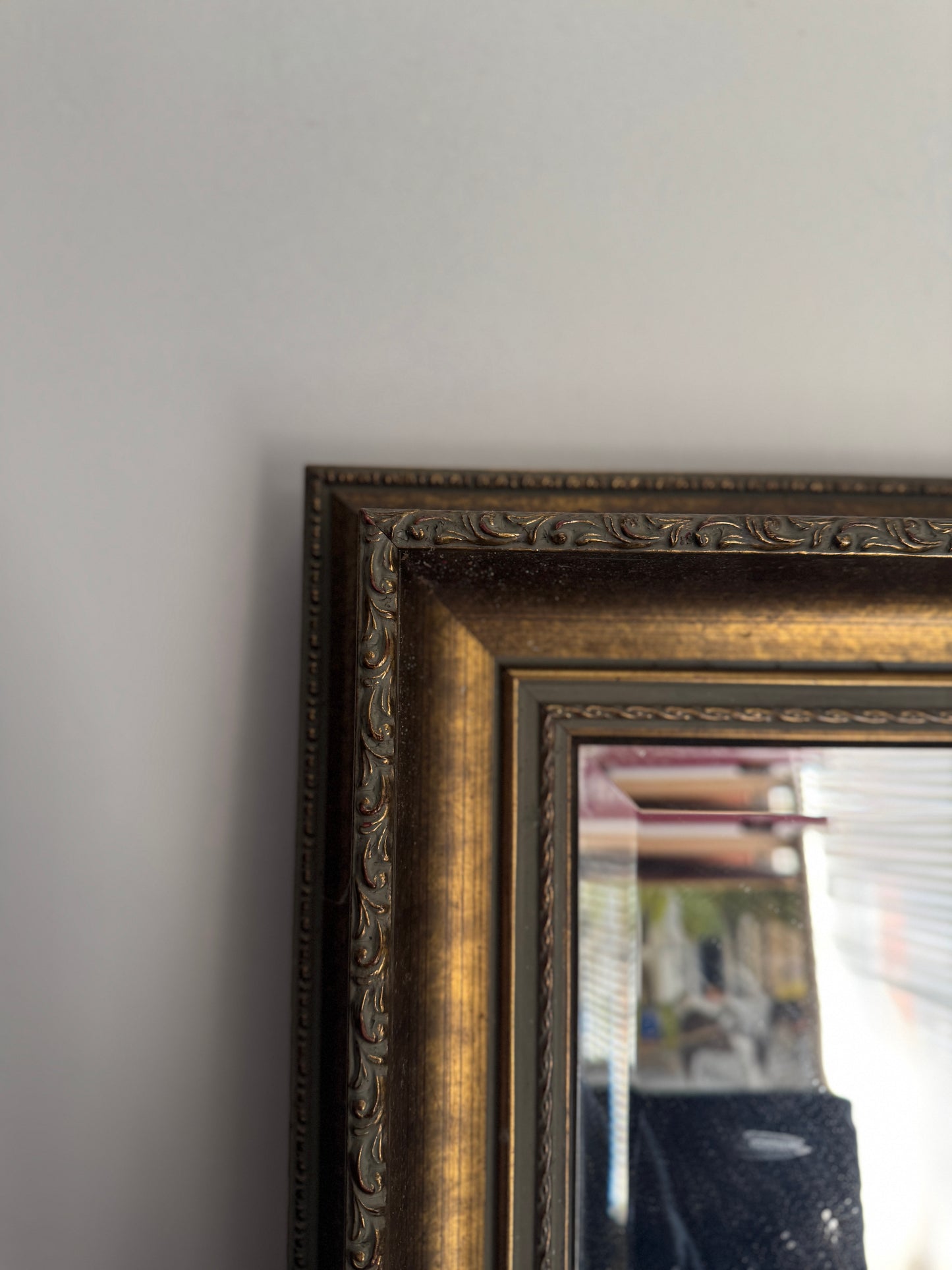Antique Bronze Effect Wooden Gilt Thick Trimmed Bevelled Mirror