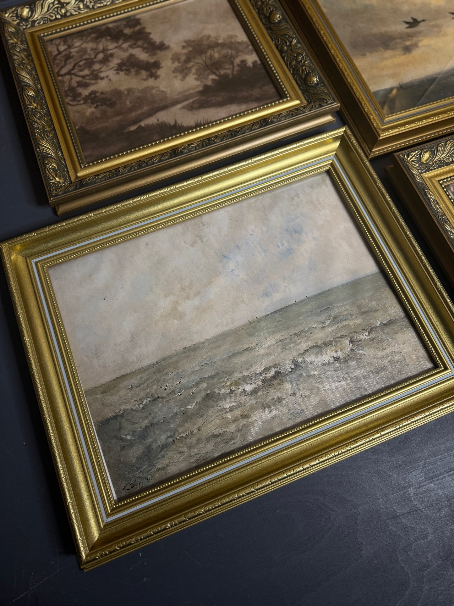 Château Elegance Wall Set – Vintage Gold Gilt Frames with Moody Dark Themed Prints