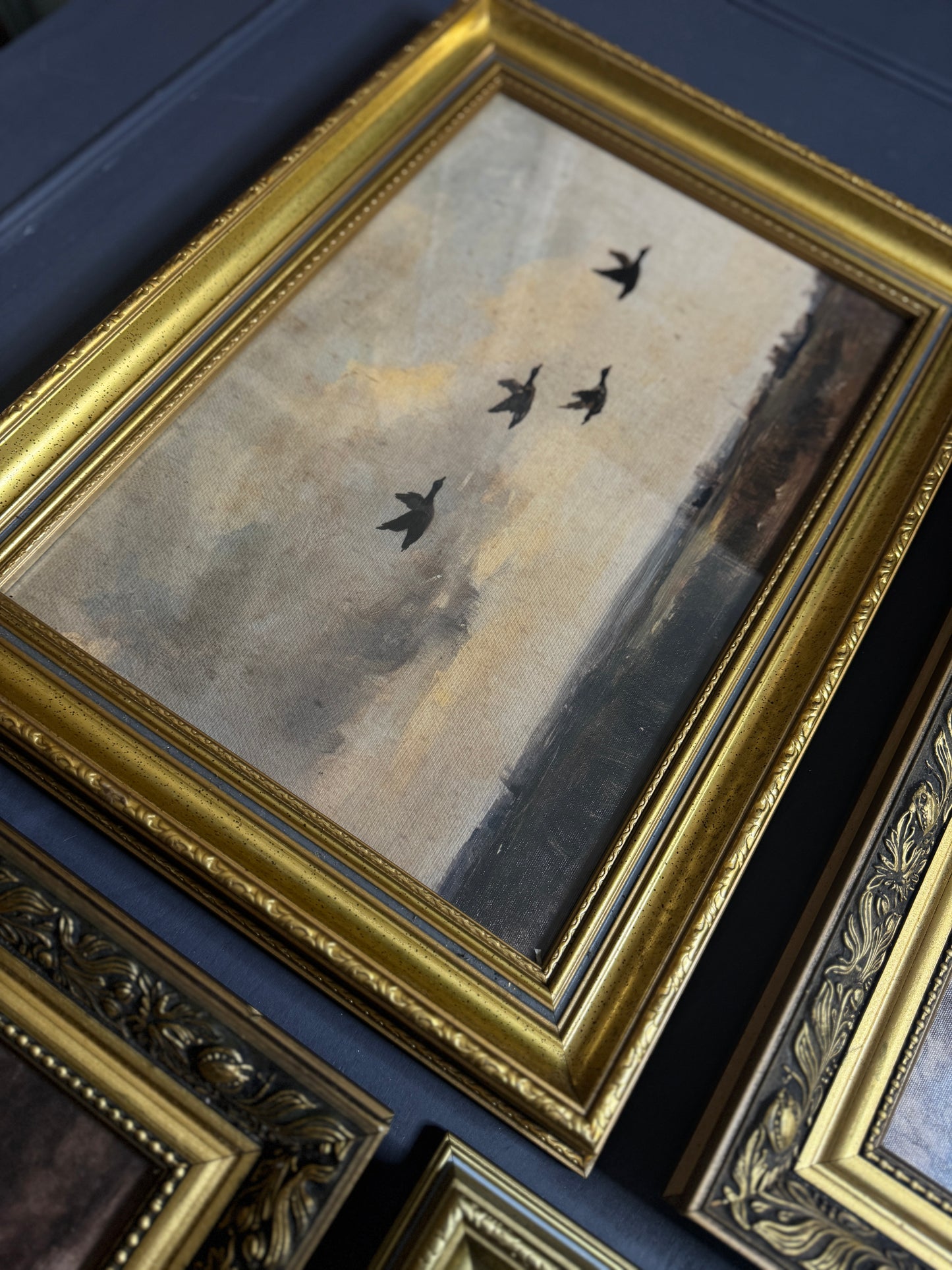 Château Elegance Wall Set – Vintage Gold Gilt Frames with Moody Dark Themed Prints