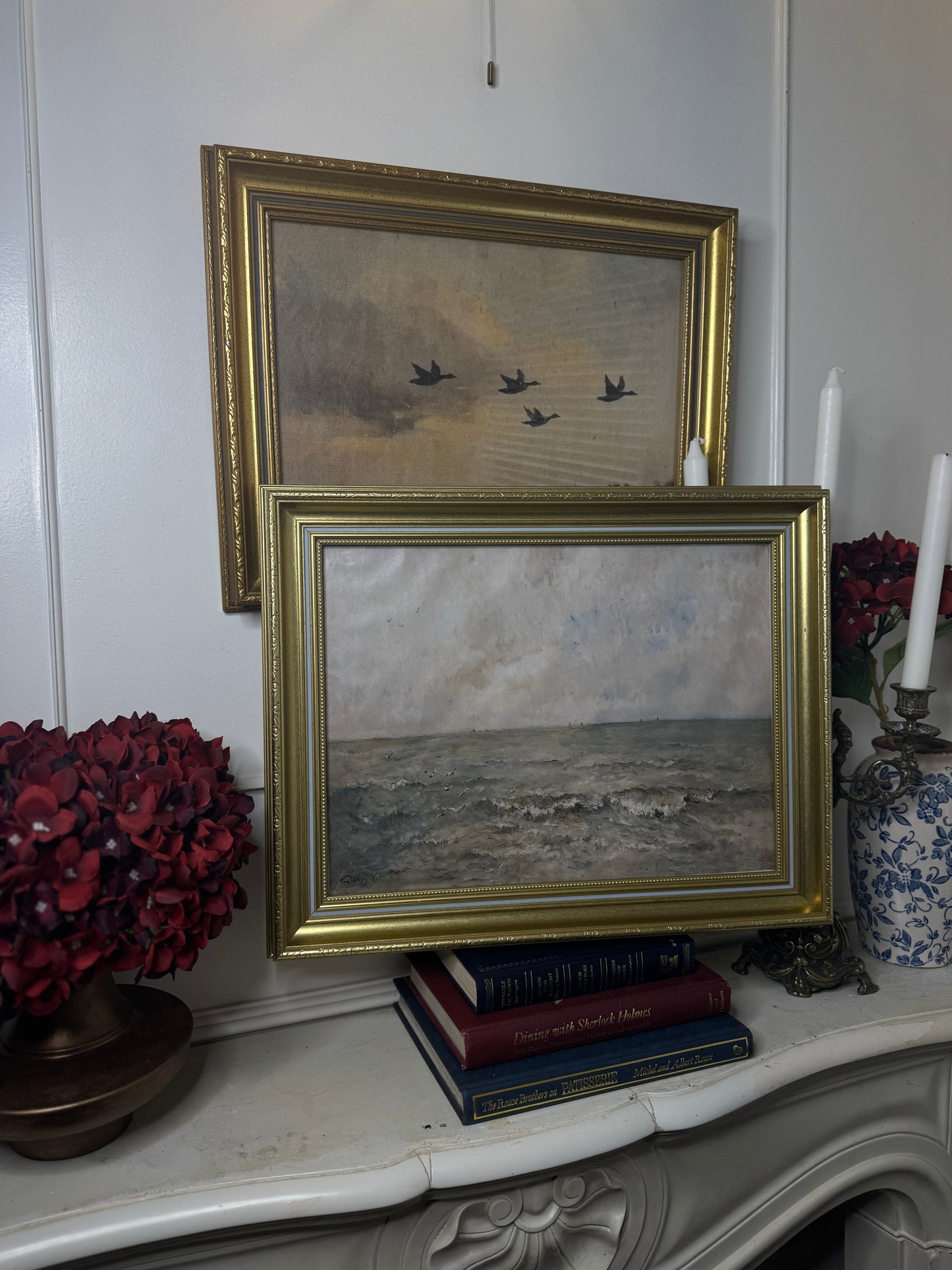 Château Elegance Wall Set – Vintage Gold Gilt Frames with Moody Dark Themed Prints