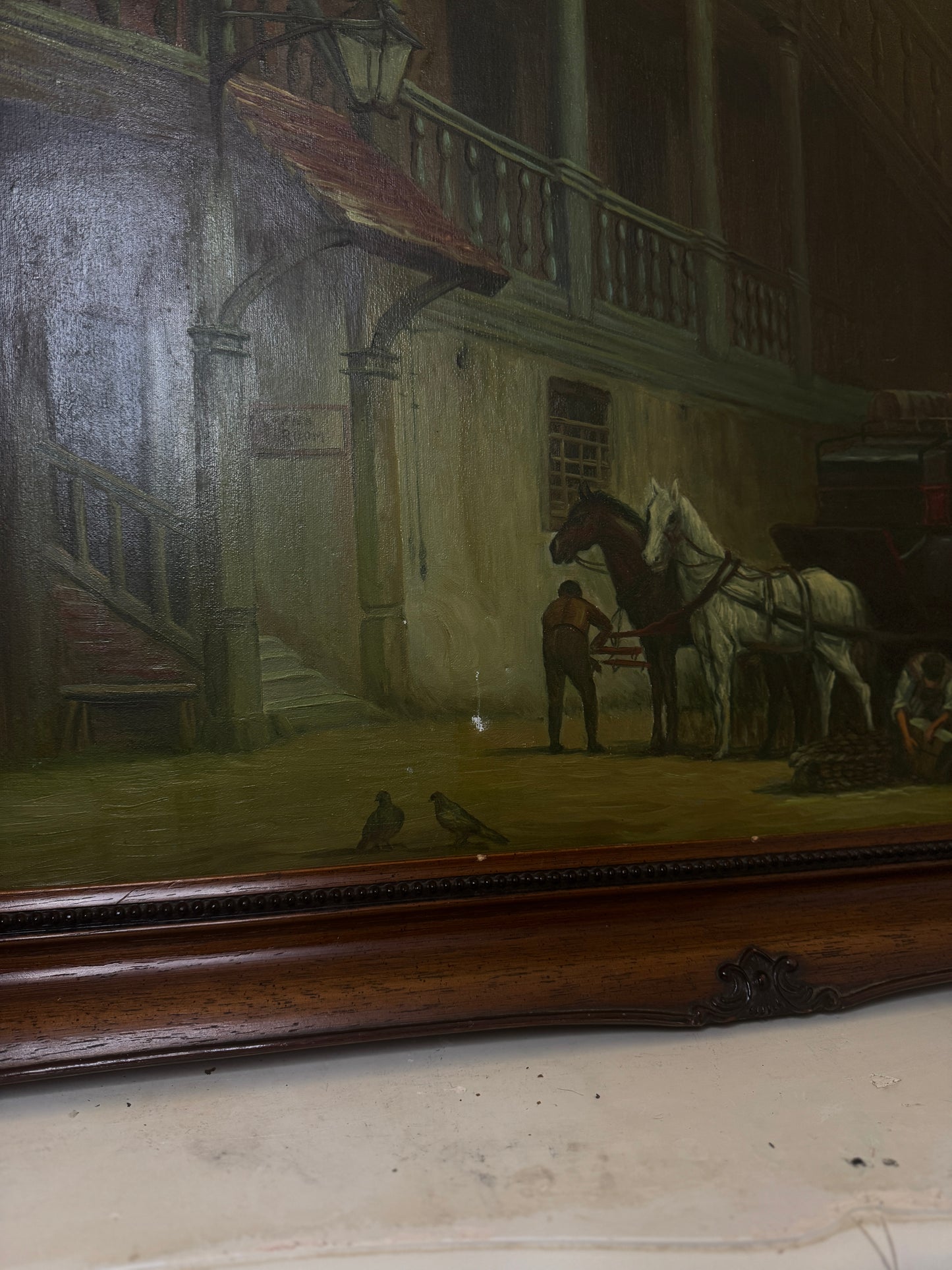 Extra Large Signed Victorian Themed Oil Painting in Wooden Carved Ornate Frame