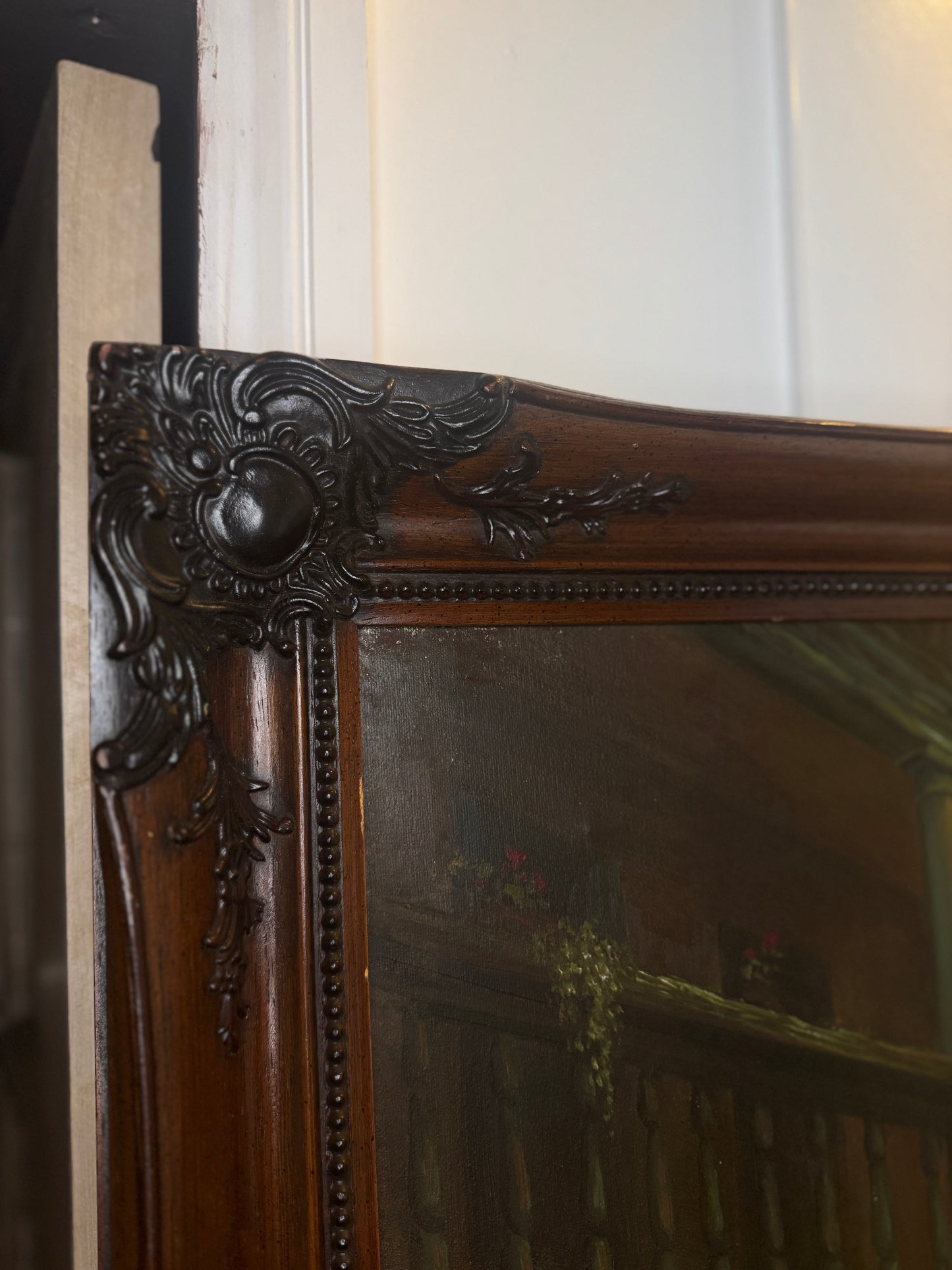 Extra Large Signed Victorian Themed Oil Painting in Wooden Carved Ornate Frame