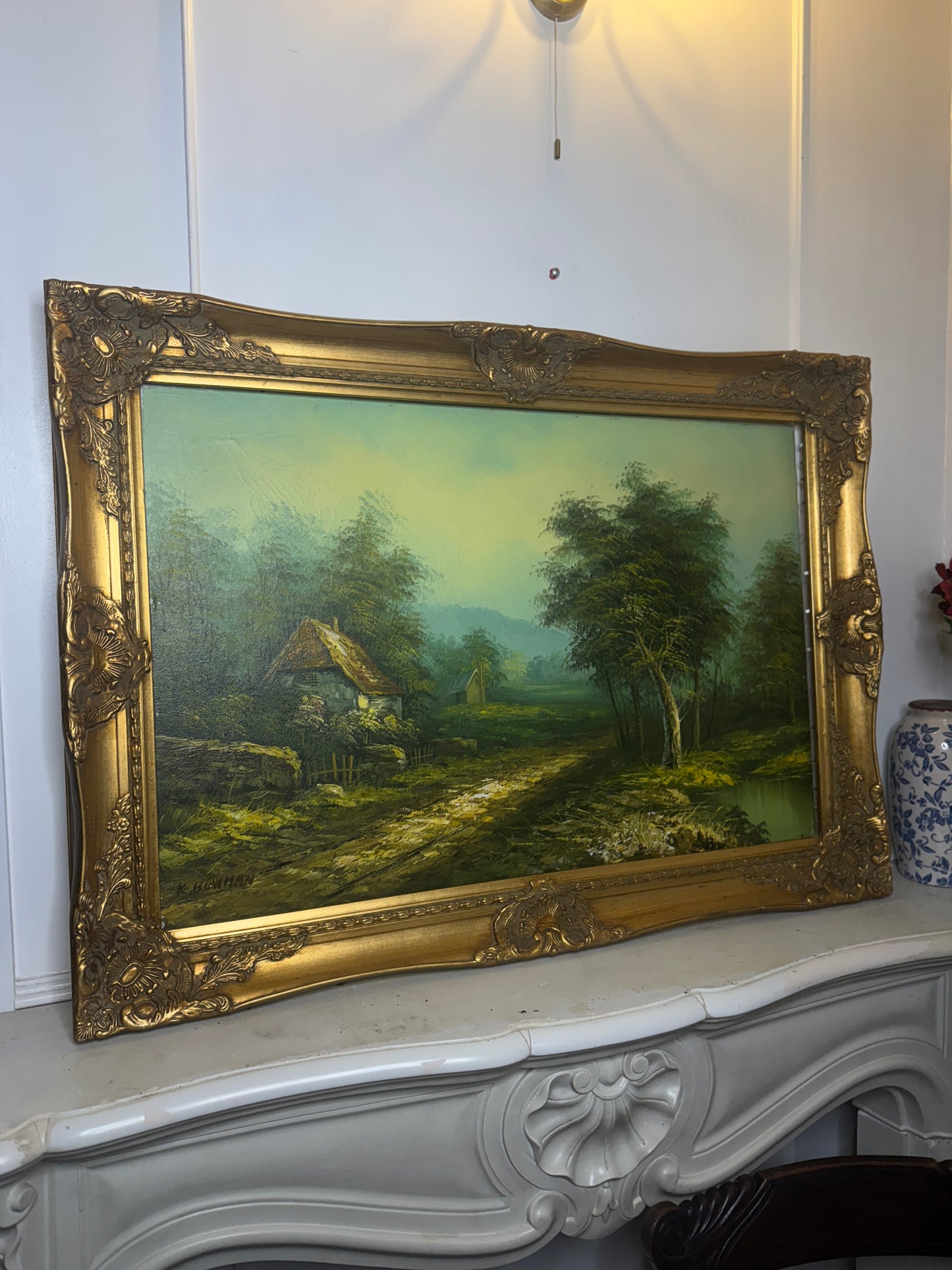 Sorelle Ornate Gold Frame with 1970s K. Bowman Original Oil Painting