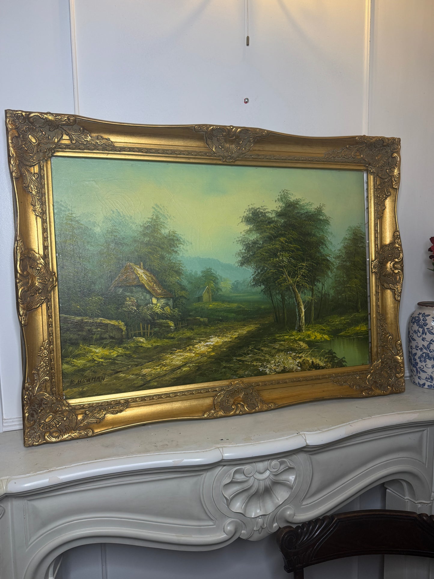 Sorelle Ornate Gold Frame with 1970s K. Bowman Original Oil Painting
