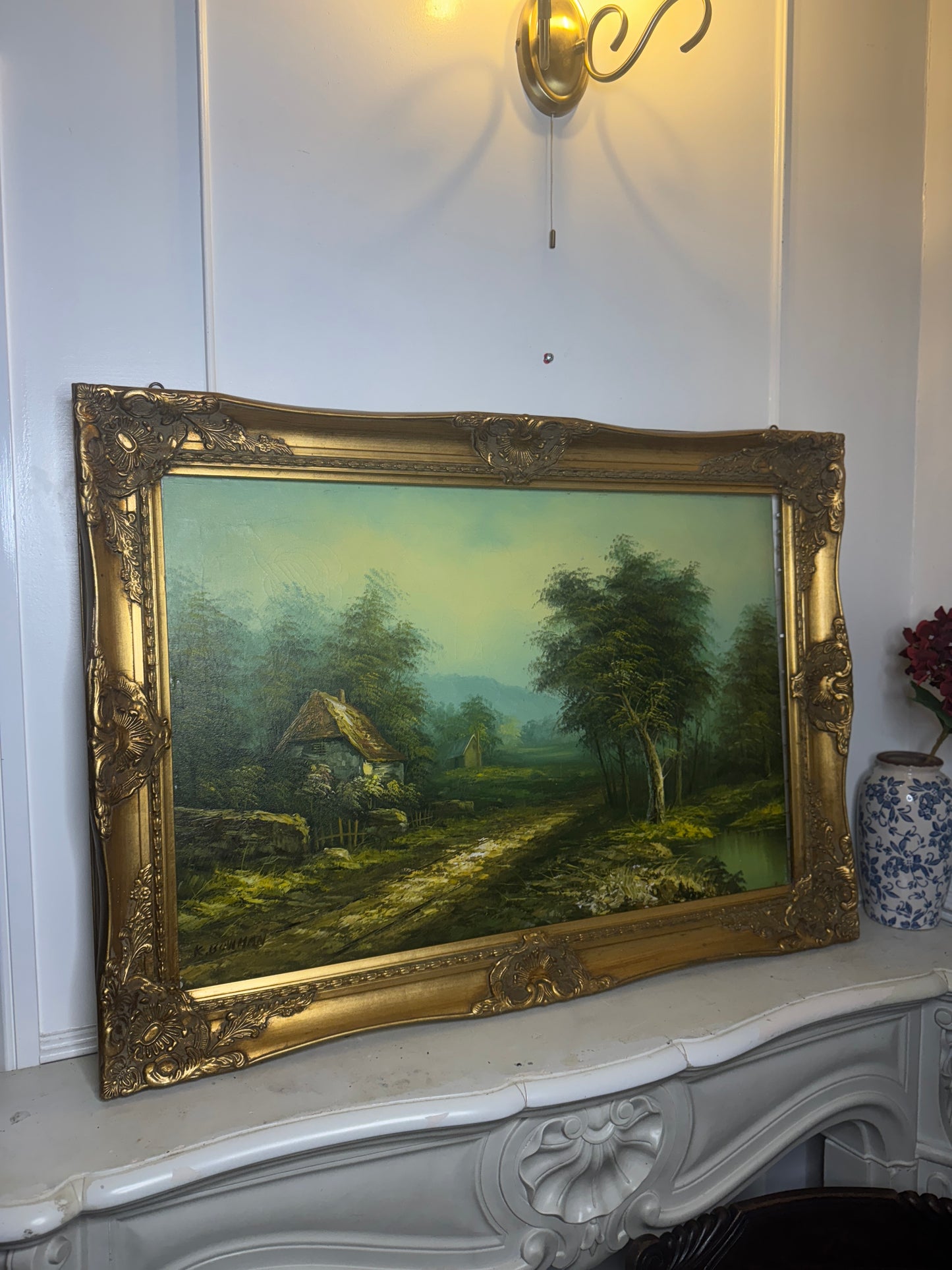Sorelle Ornate Gold Frame with 1970s K. Bowman Original Oil Painting