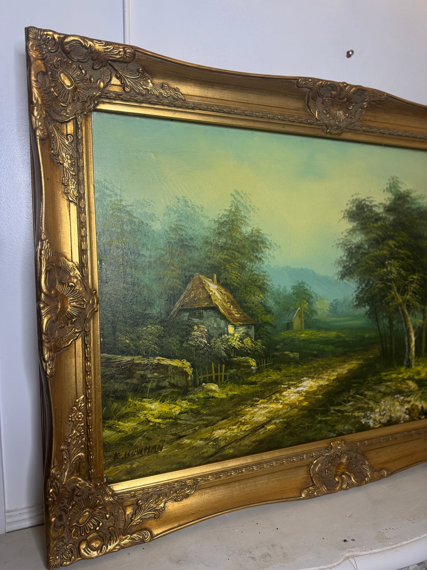 Sorelle Ornate Gold Frame with 1970s K. Bowman Original Oil Painting