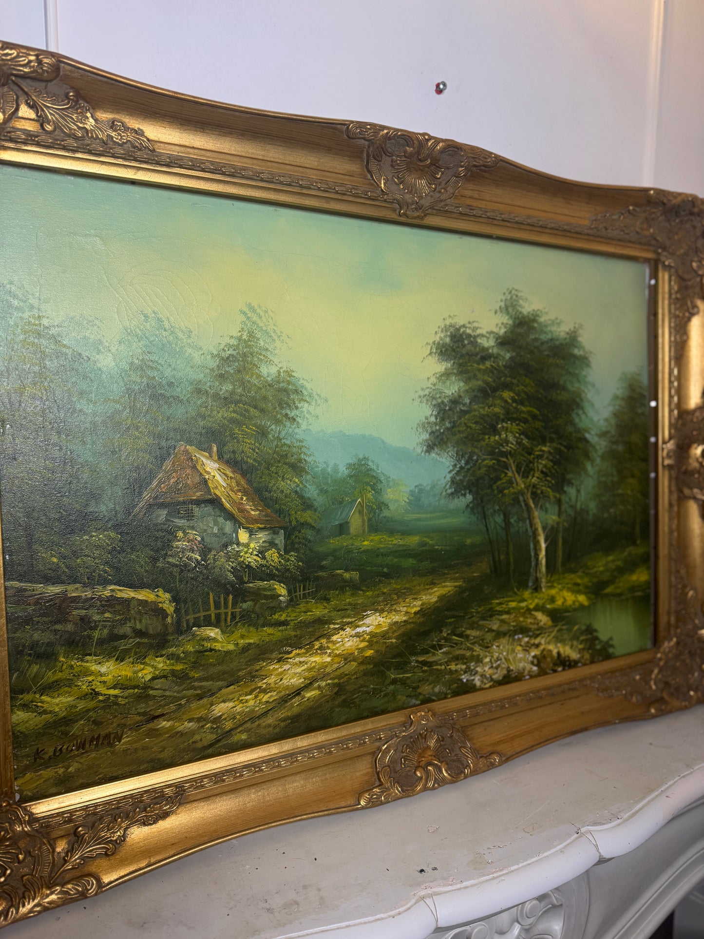 Sorelle Ornate Gold Frame with 1970s K. Bowman Original Oil Painting