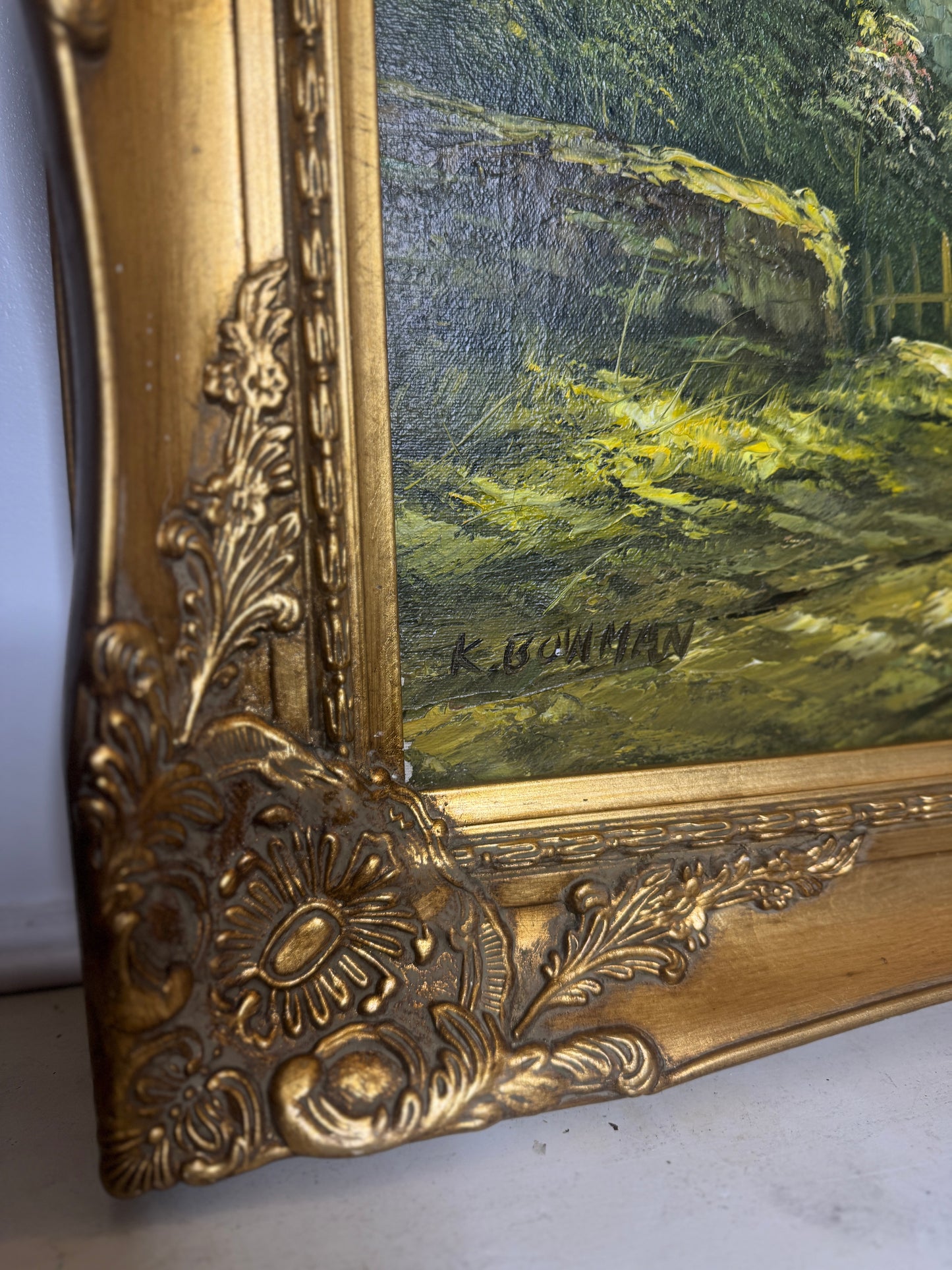 Sorelle Ornate Gold Frame with 1970s K. Bowman Original Oil Painting