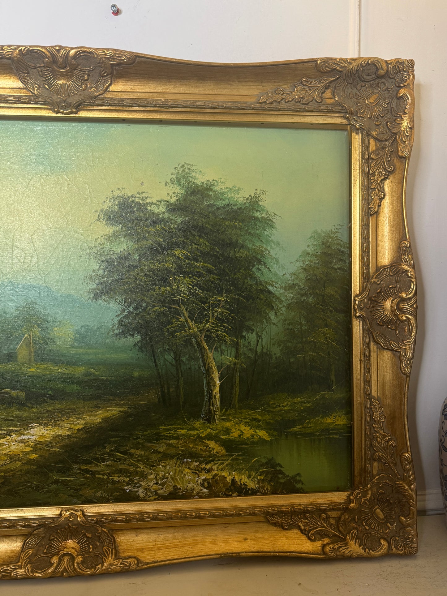 Sorelle Ornate Gold Frame with 1970s K. Bowman Original Oil Painting