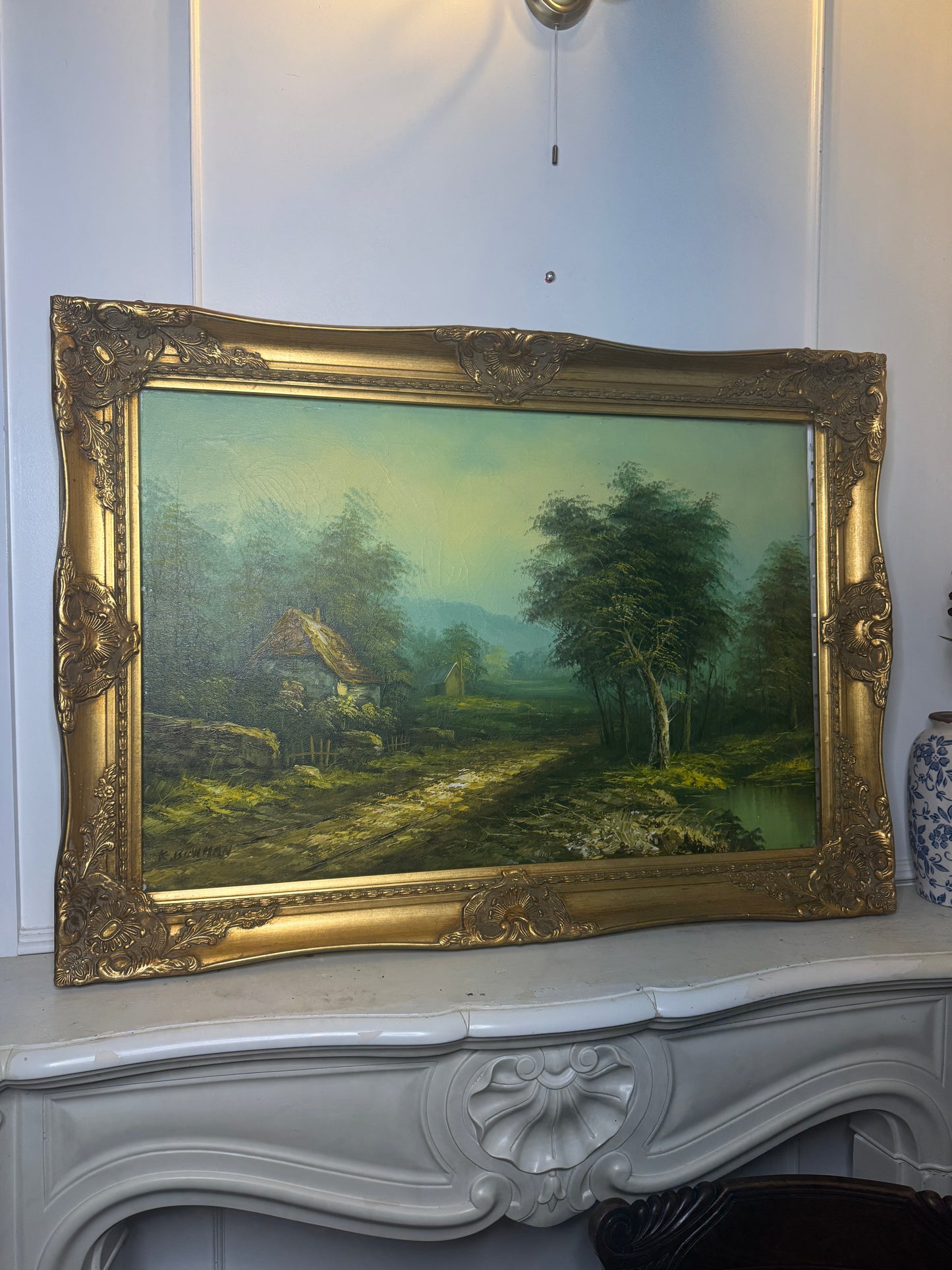 Sorelle Ornate Gold Frame with 1970s K. Bowman Original Oil Painting