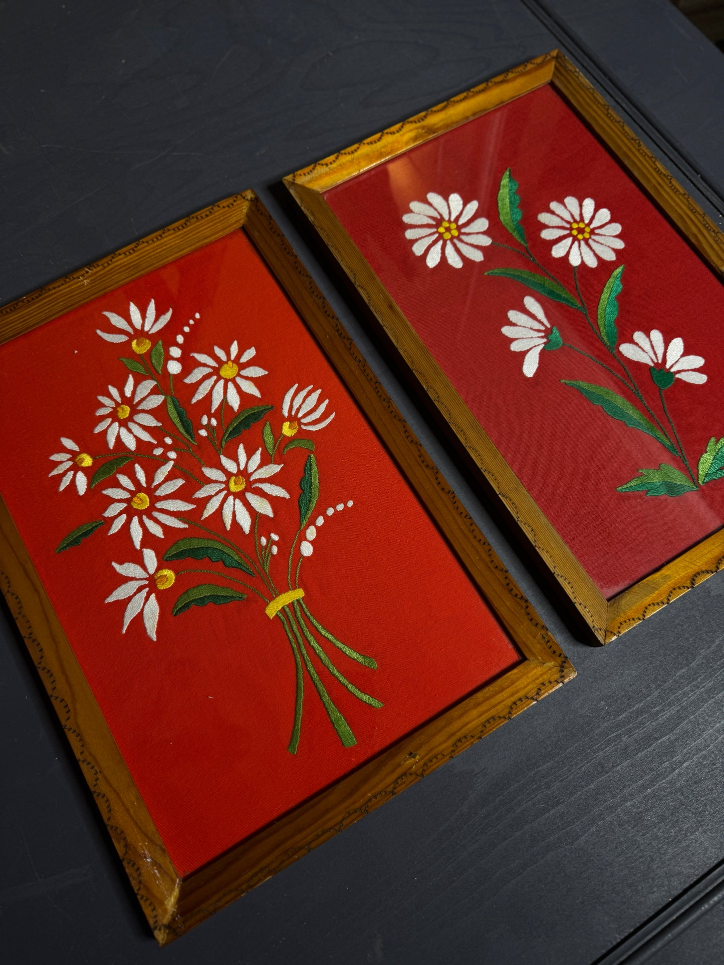 Rare 1950s Hungarian Kalocsa Matyó Embroidery Heirloom Pair