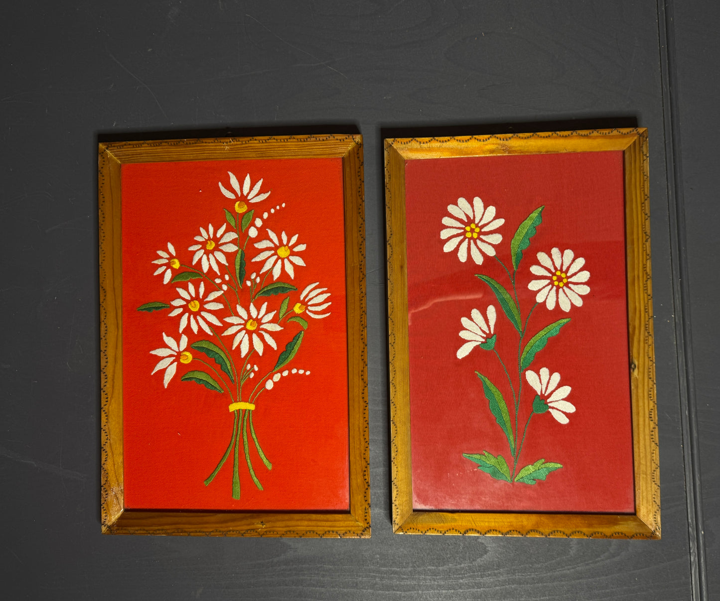 Rare 1950s Hungarian Kalocsa Matyó Embroidery Heirloom Pair