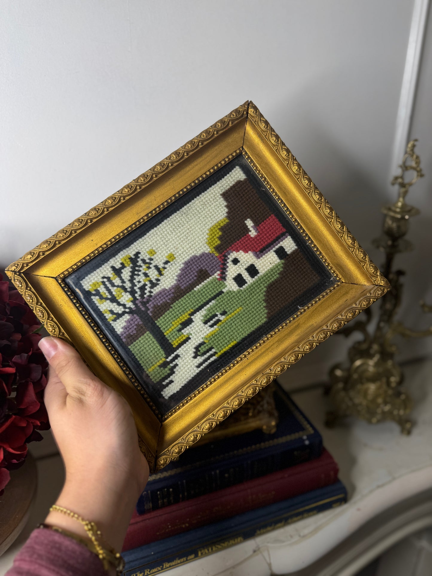 Hungarian Heritage – Rare Goblein / Embroidery Scene in Thick Gold Gilt Frame