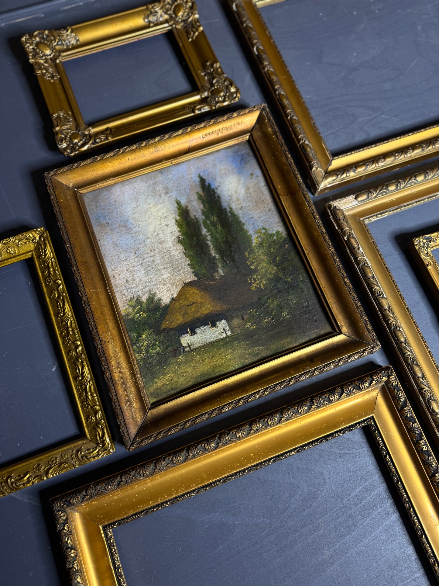 Grand Hungarian Heritage Art Ensemble – Vintage Oil Painting with Ornate Gold Frames