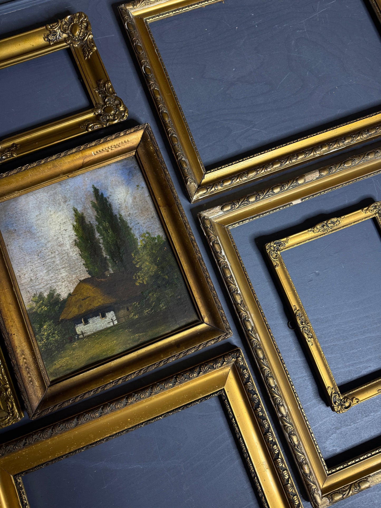 Grand Hungarian Heritage Art Ensemble – Vintage Oil Painting with Ornate Gold Frames